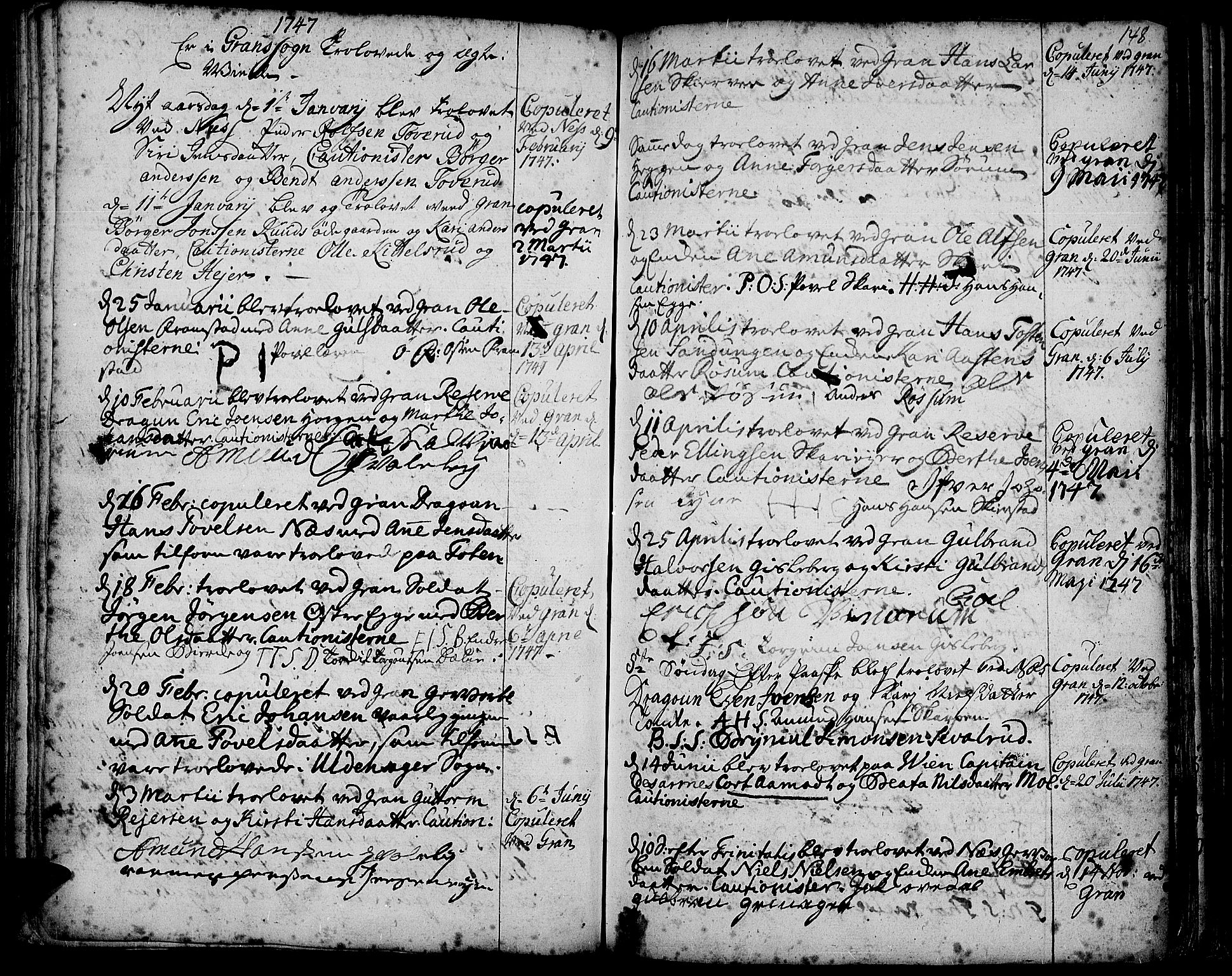 Gran prestekontor, SAH/PREST-112/H/Ha/Haa/L0003: Parish register (official) no. 3, 1745-1758, p. 148