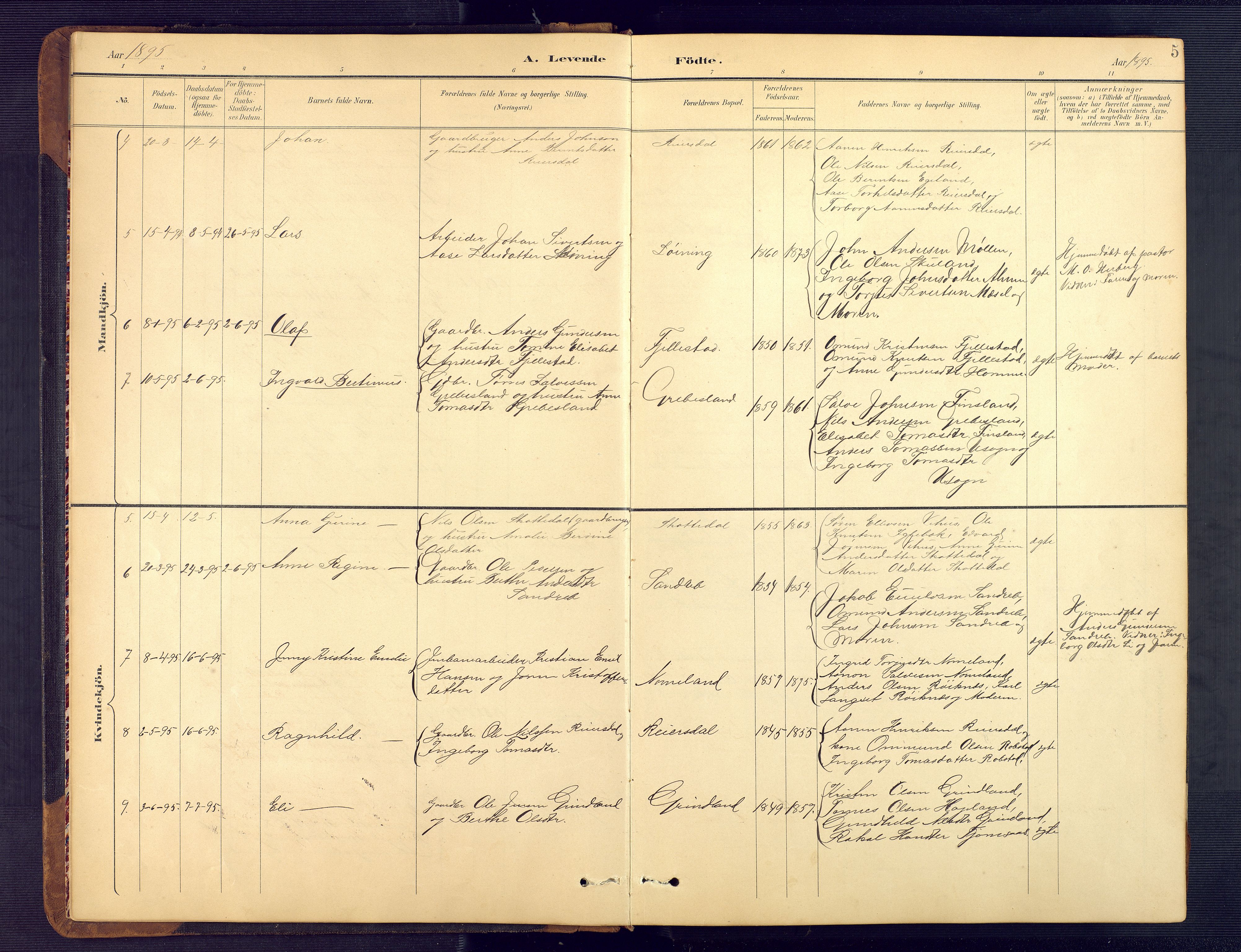 Vennesla sokneprestkontor, SAK/1111-0045/Fb/Fbc/L0003: Parish register (copy) no. B 3, 1895-1946, p. 5