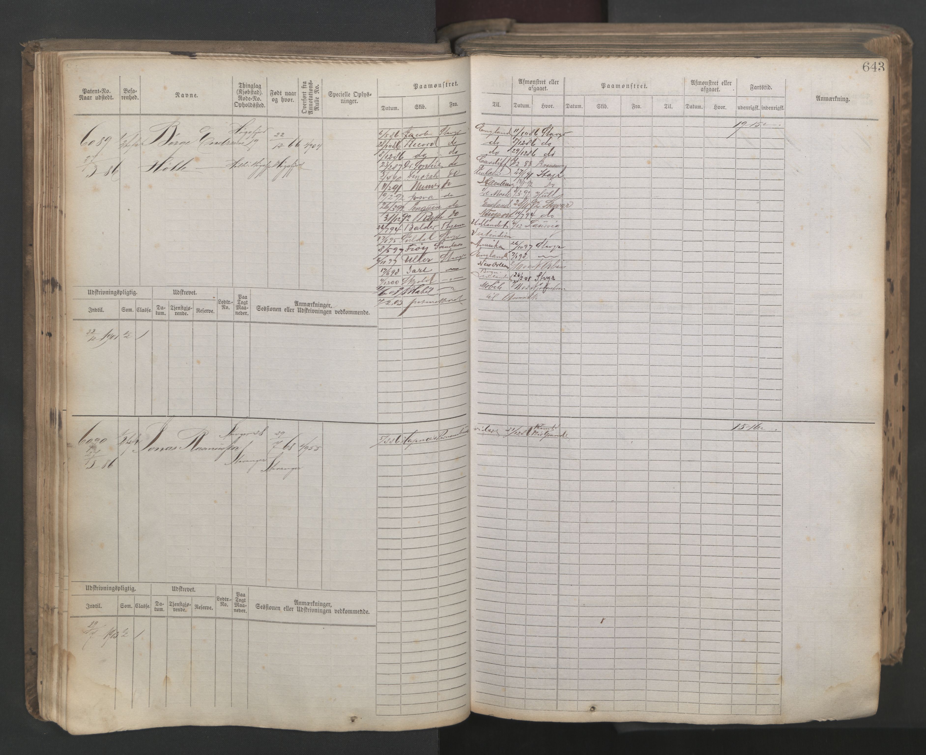 Stavanger sjømannskontor, AV/SAST-A-102006/F/Fb/Fbb/L0021: Sjøfartshovedrulle patnentnr. 6005-7204 (dublett), 1887, p. 47