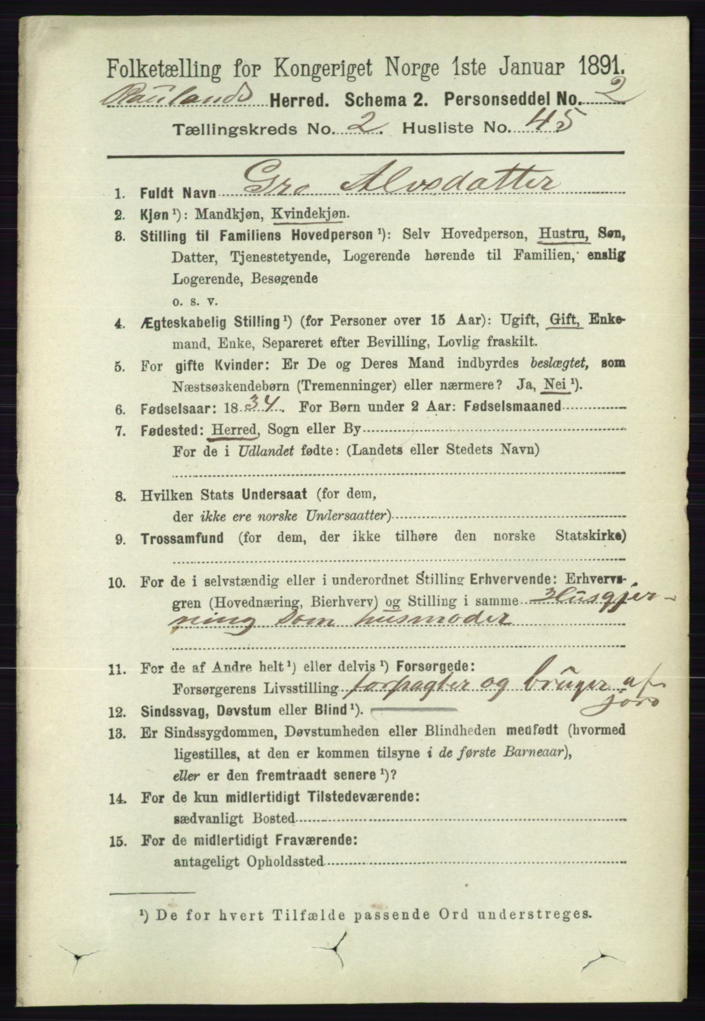 RA, 1891 census for 0835 Rauland, 1891, p. 560