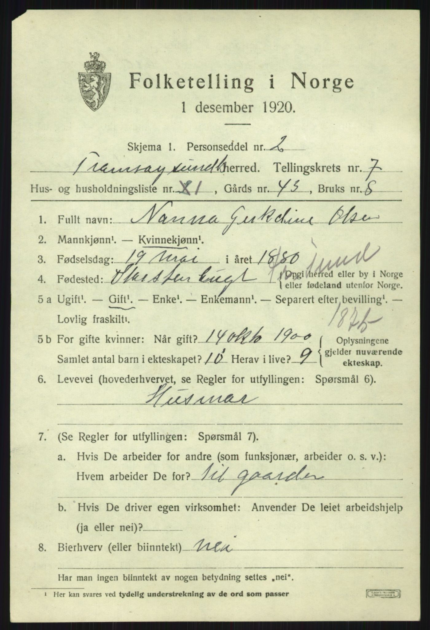 SATØ, 1920 census for Tromsøysund, 1920, p. 5796