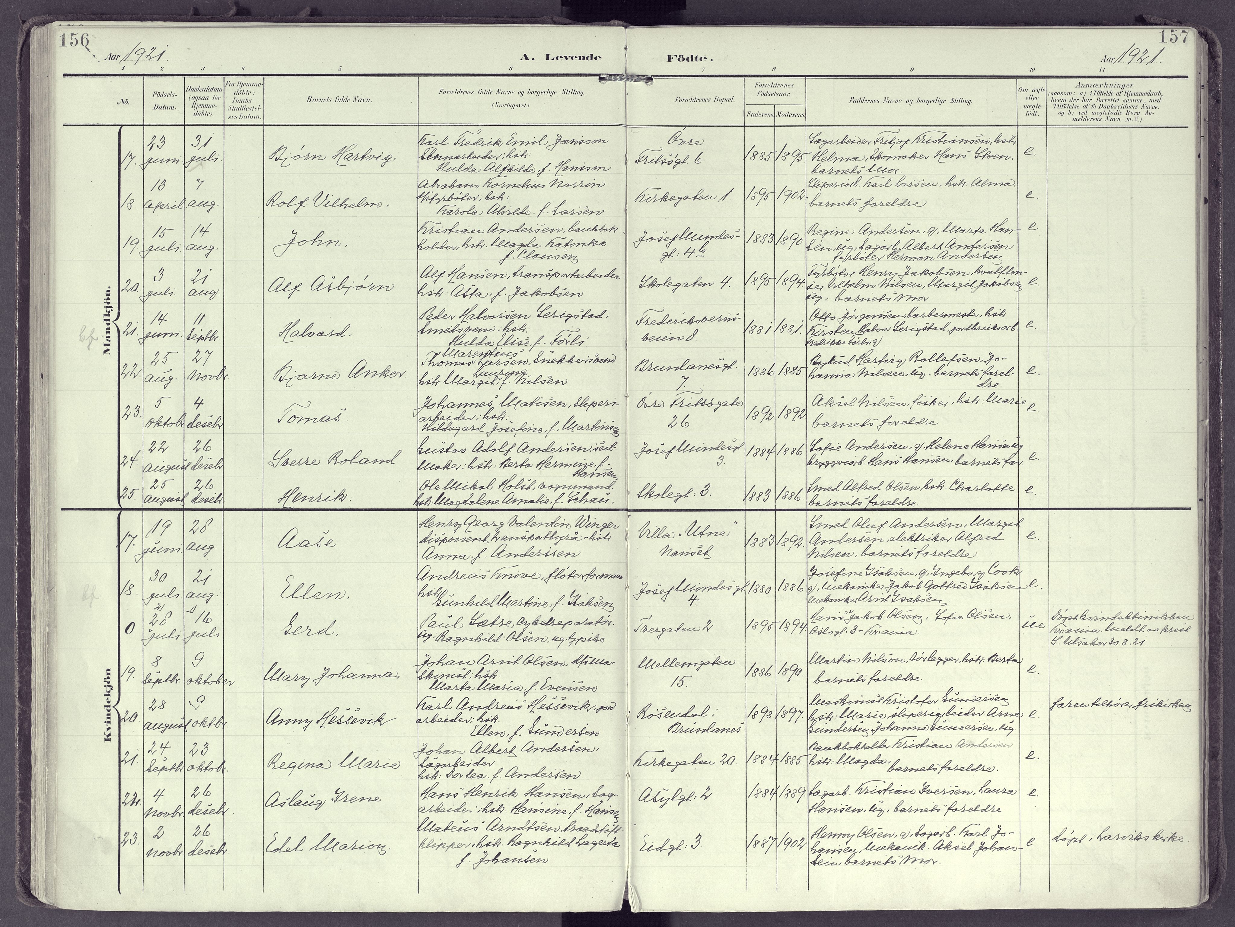 Larvik kirkebøker, AV/SAKO-A-352/F/Fb/L0005: Parish register (official) no. II 5, 1903-1925, p. 156-157