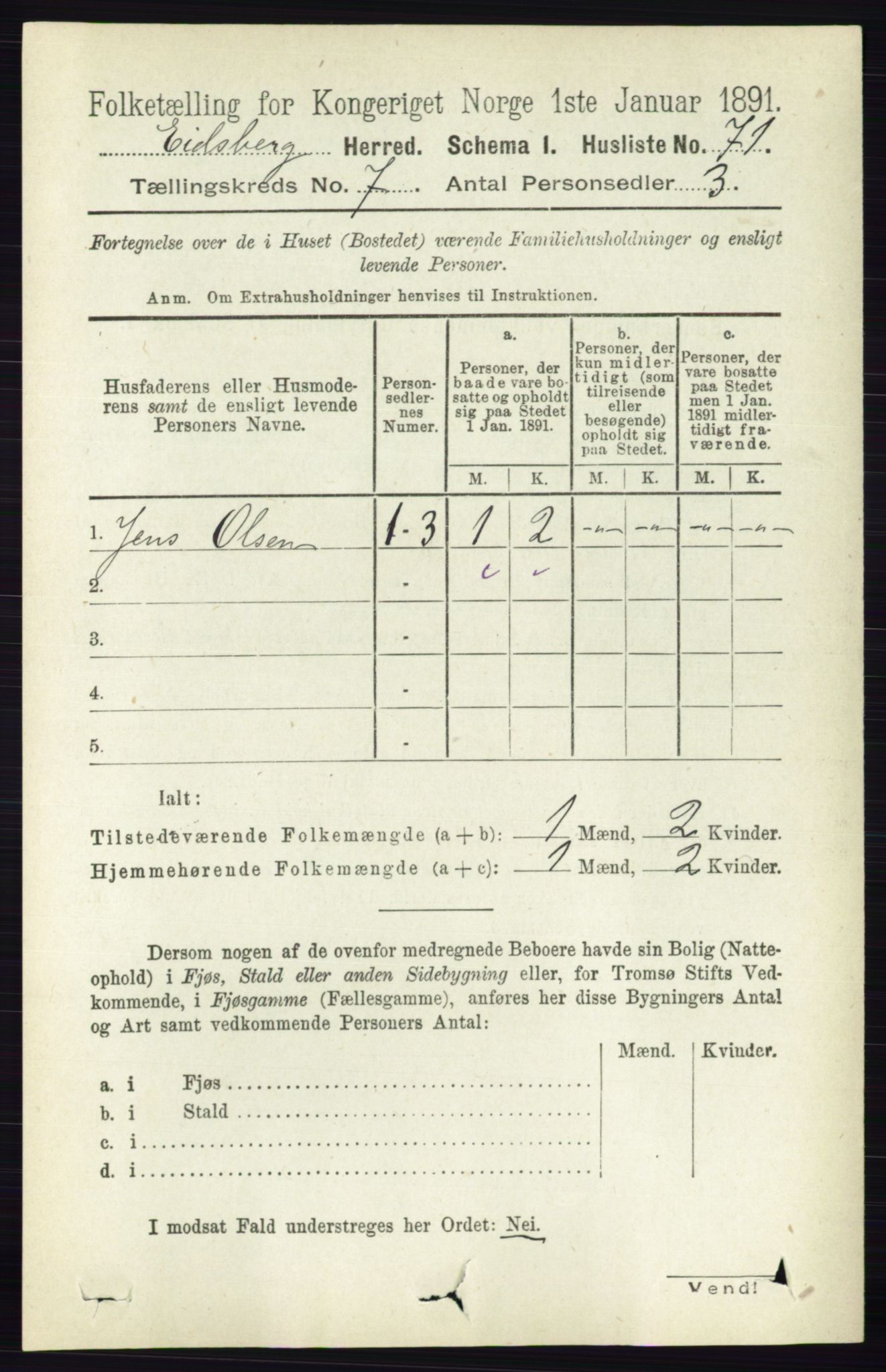 RA, 1891 census for 0125 Eidsberg, 1891, p. 4097