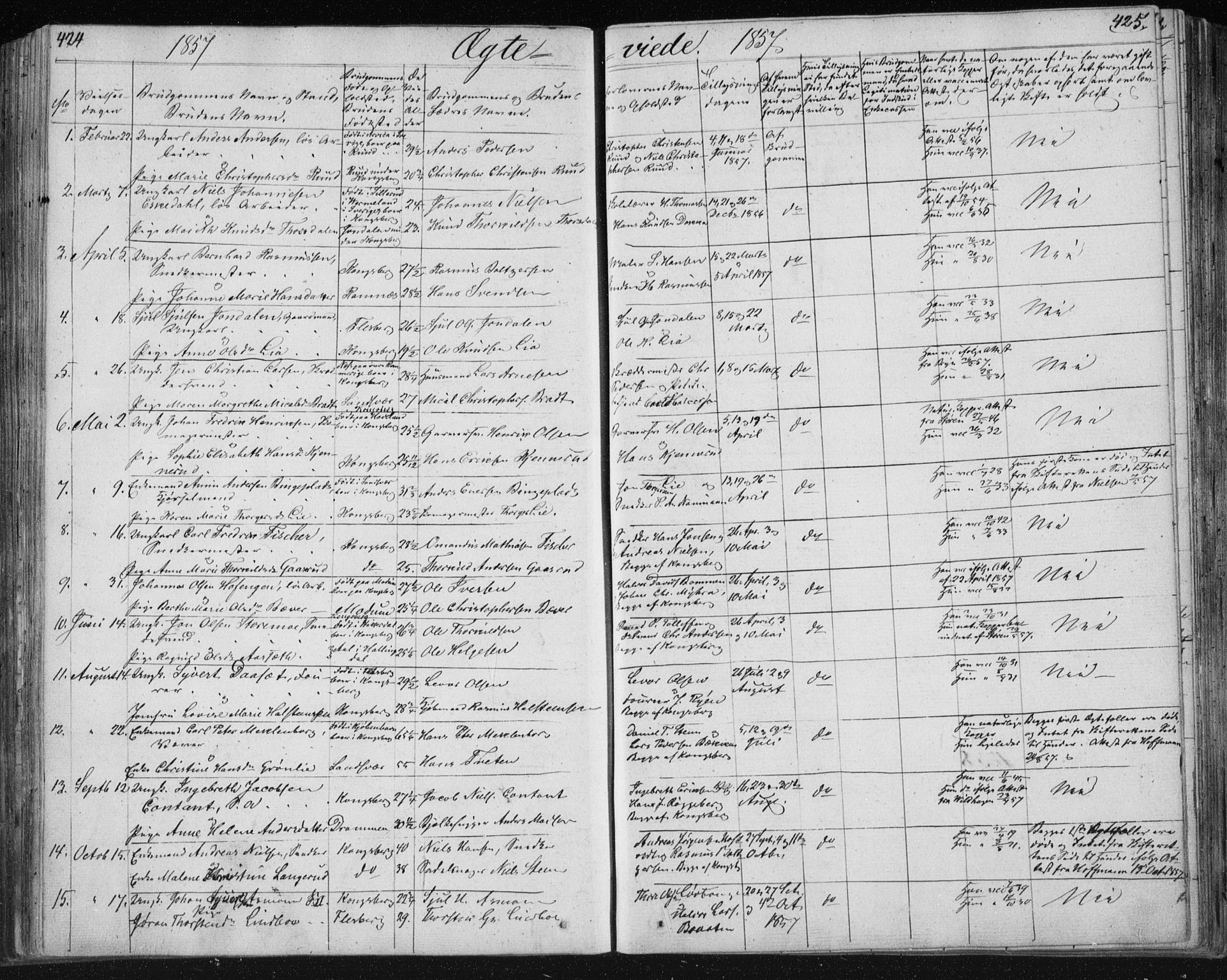 Kongsberg kirkebøker, SAKO/A-22/F/Fa/L0009: Parish register (official) no. I 9, 1839-1858, p. 424-425