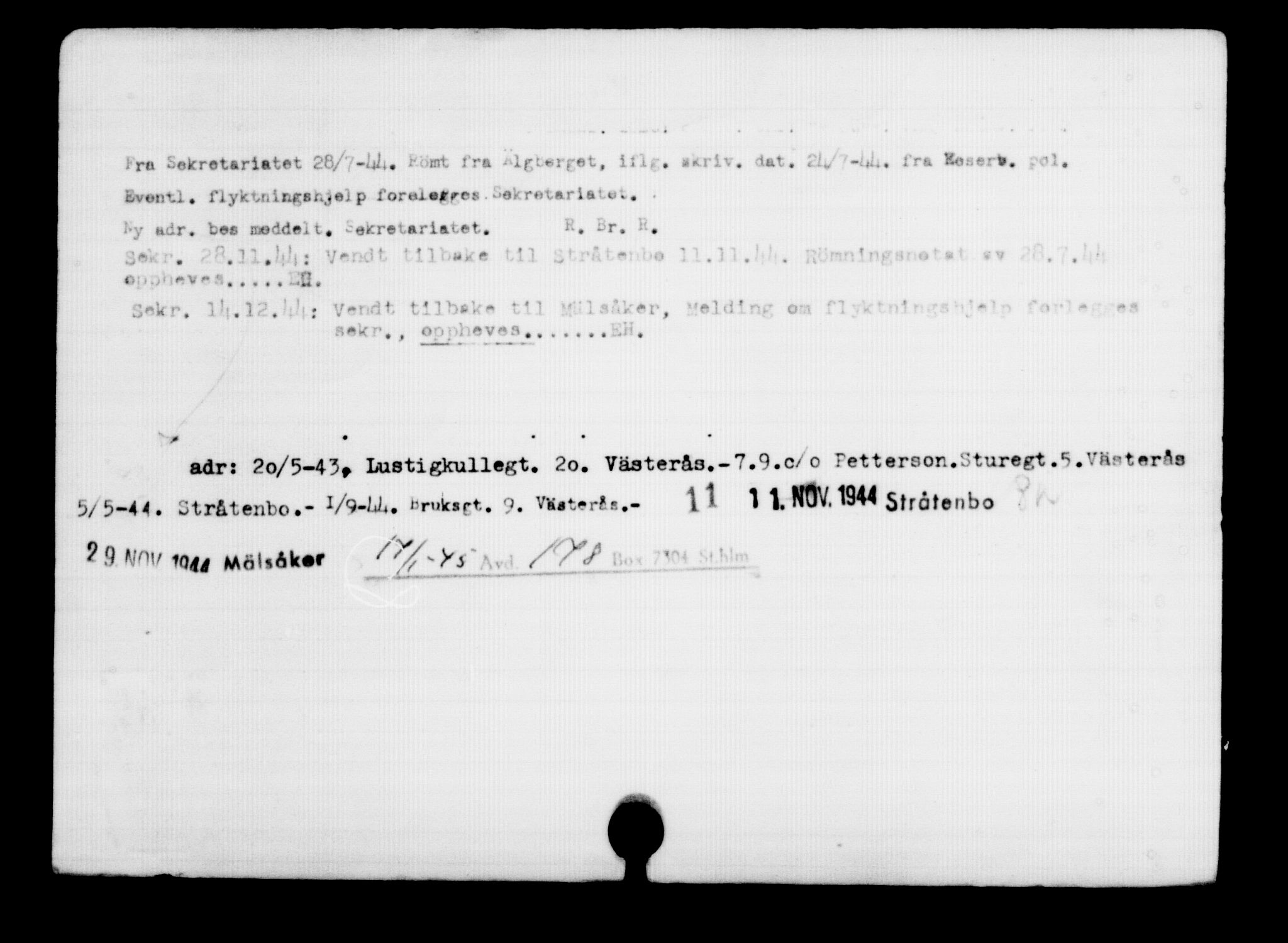 Utenriksstasjonene, Legasjonen i Stockholm, Flyktningkontoret, AV/RA-S-6753/V/Va/L0001: Kjesäterkartoteket, flyktninger med registreringsnr. 1-1000, 1940-1945, p. 616