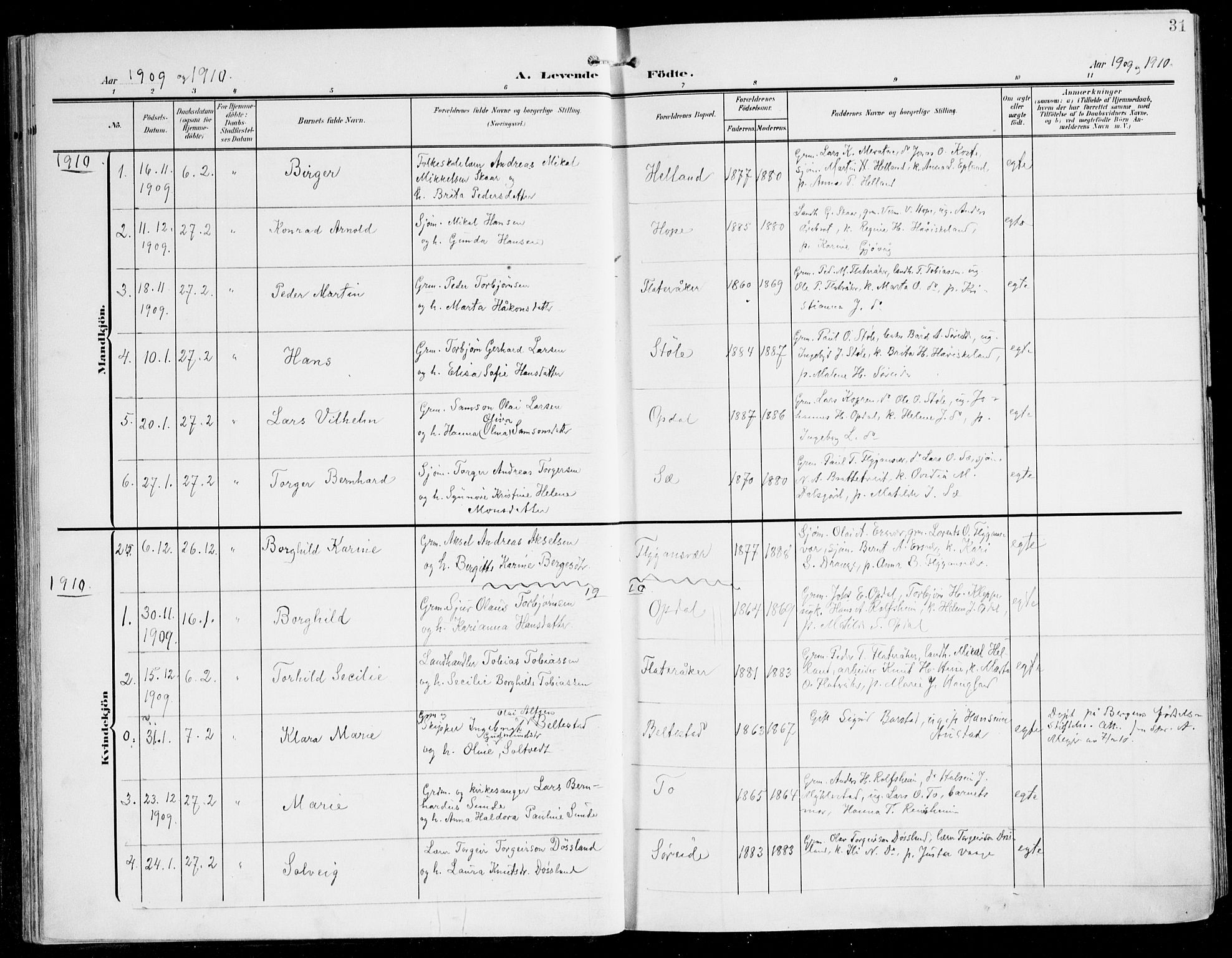 Tysnes sokneprestembete, SAB/A-78601/H/Haa: Parish register (official) no. D 2, 1905-1922, p. 31
