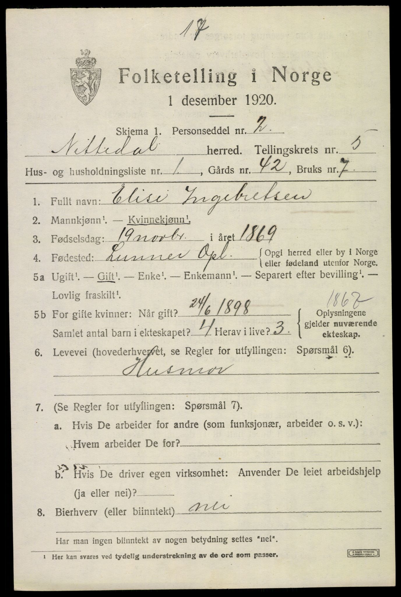 SAO, 1920 census for Nittedal, 1920, p. 6438