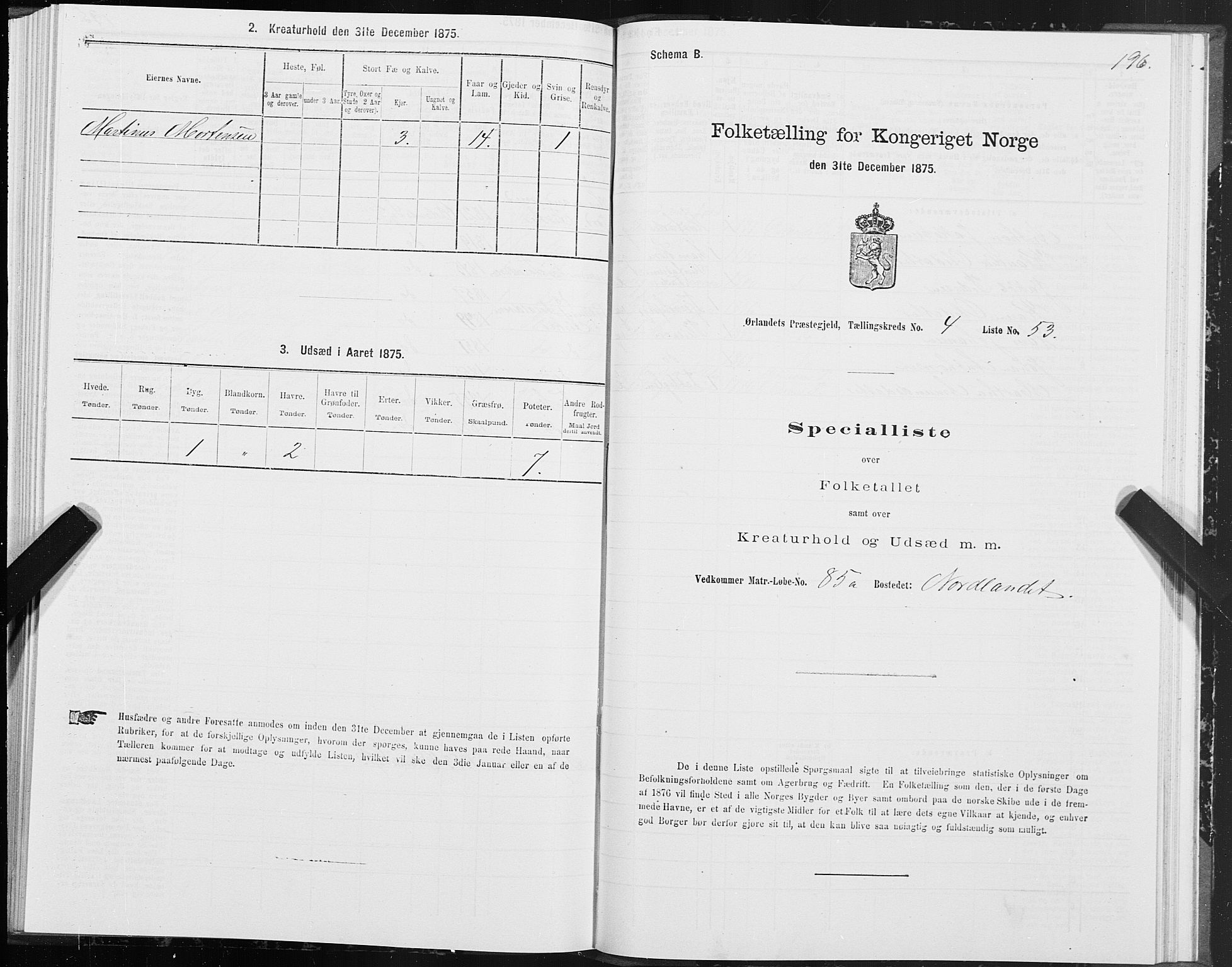 SAT, 1875 census for 1621P Ørland, 1875, p. 2196