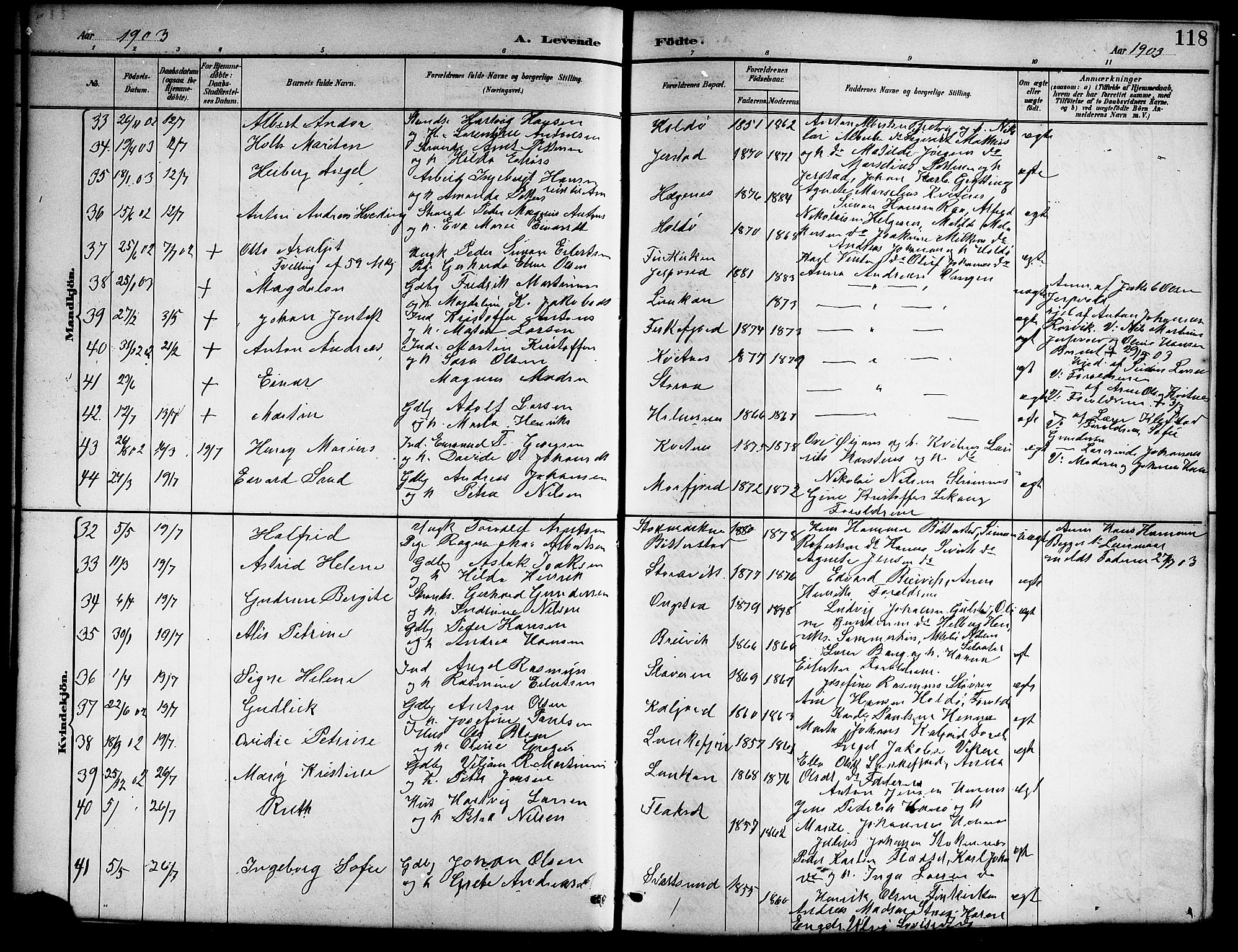 Ministerialprotokoller, klokkerbøker og fødselsregistre - Nordland, AV/SAT-A-1459/888/L1268: Parish register (copy) no. 888C06, 1891-1908, p. 118