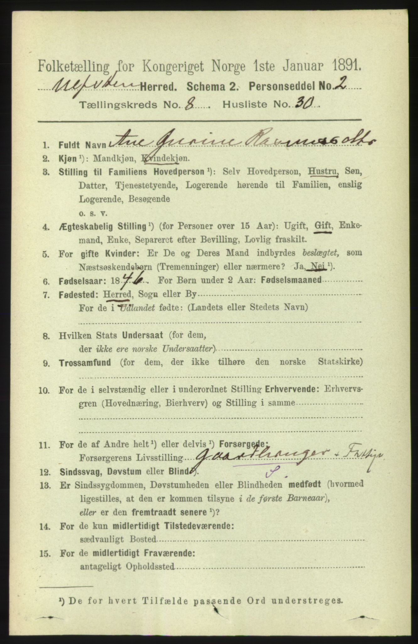 RA, 1891 census for 1516 Ulstein, 1891, p. 2702