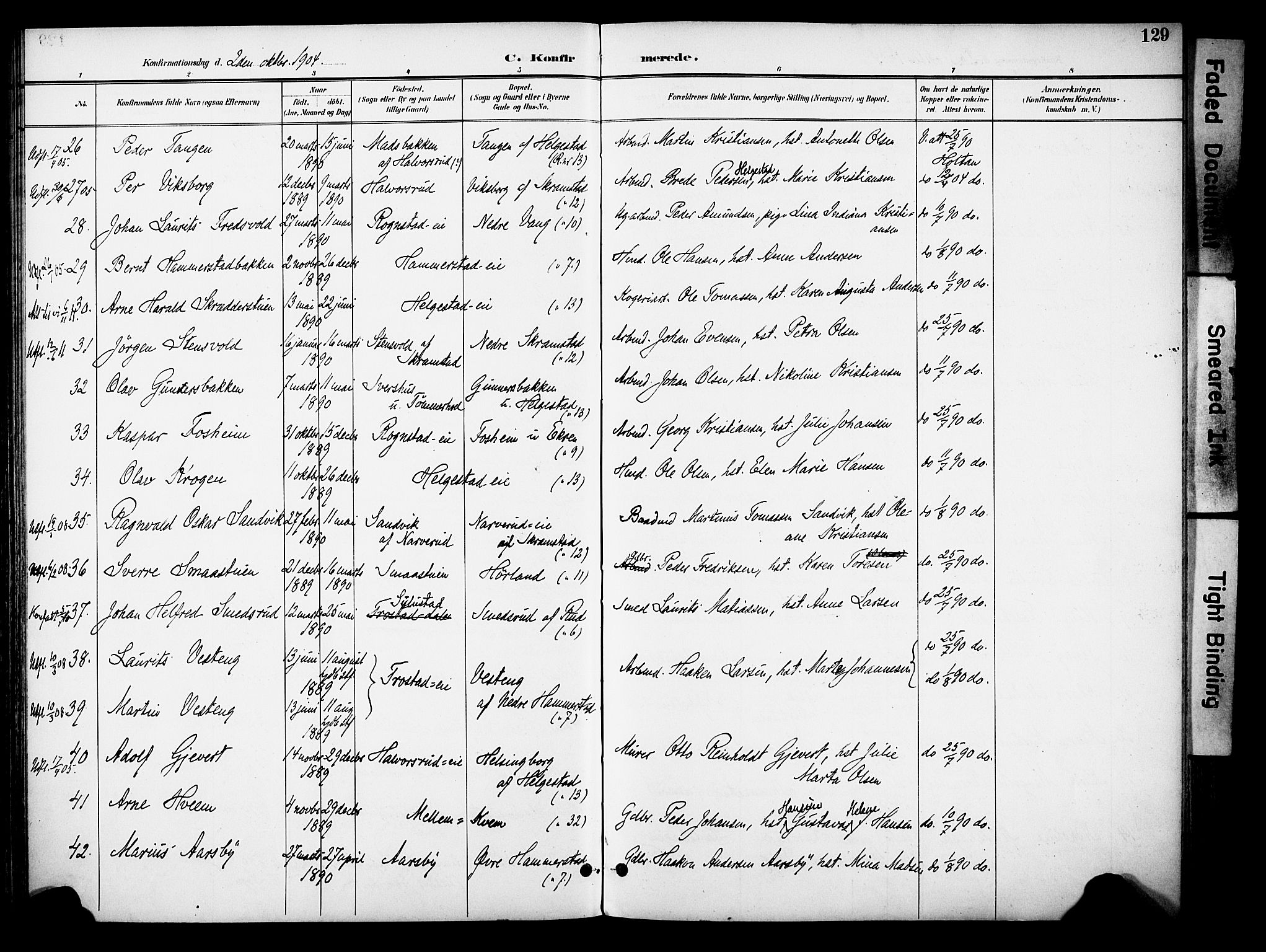 Østre Toten prestekontor, AV/SAH-PREST-104/H/Ha/Haa/L0009: Parish register (official) no. 9, 1897-1913, p. 129