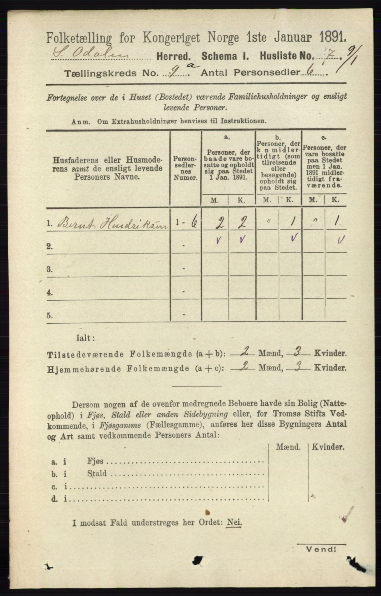 RA, 1891 census for 0419 Sør-Odal, 1891, p. 4067