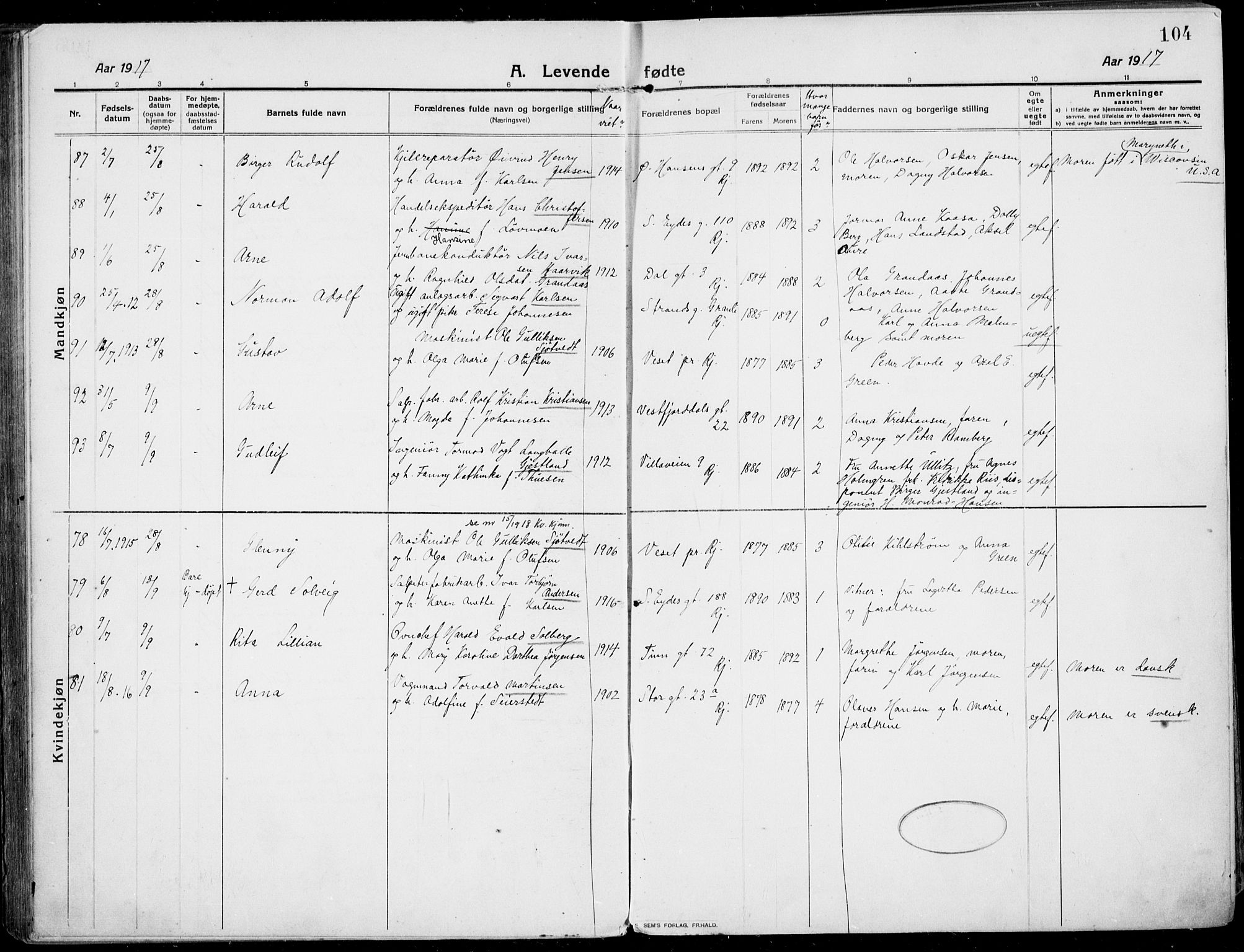 Rjukan kirkebøker, SAKO/A-294/F/Fa/L0002: Parish register (official) no. 2, 1912-1917, p. 104