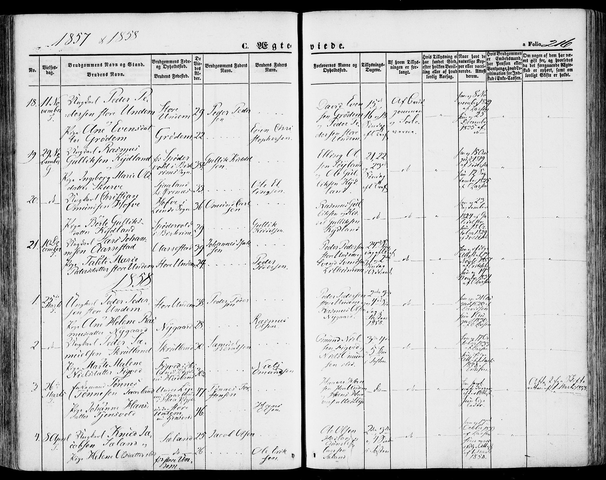 Lye sokneprestkontor, SAST/A-101794/001/30BA/L0007: Parish register (official) no. A 6, 1856-1871, p. 216