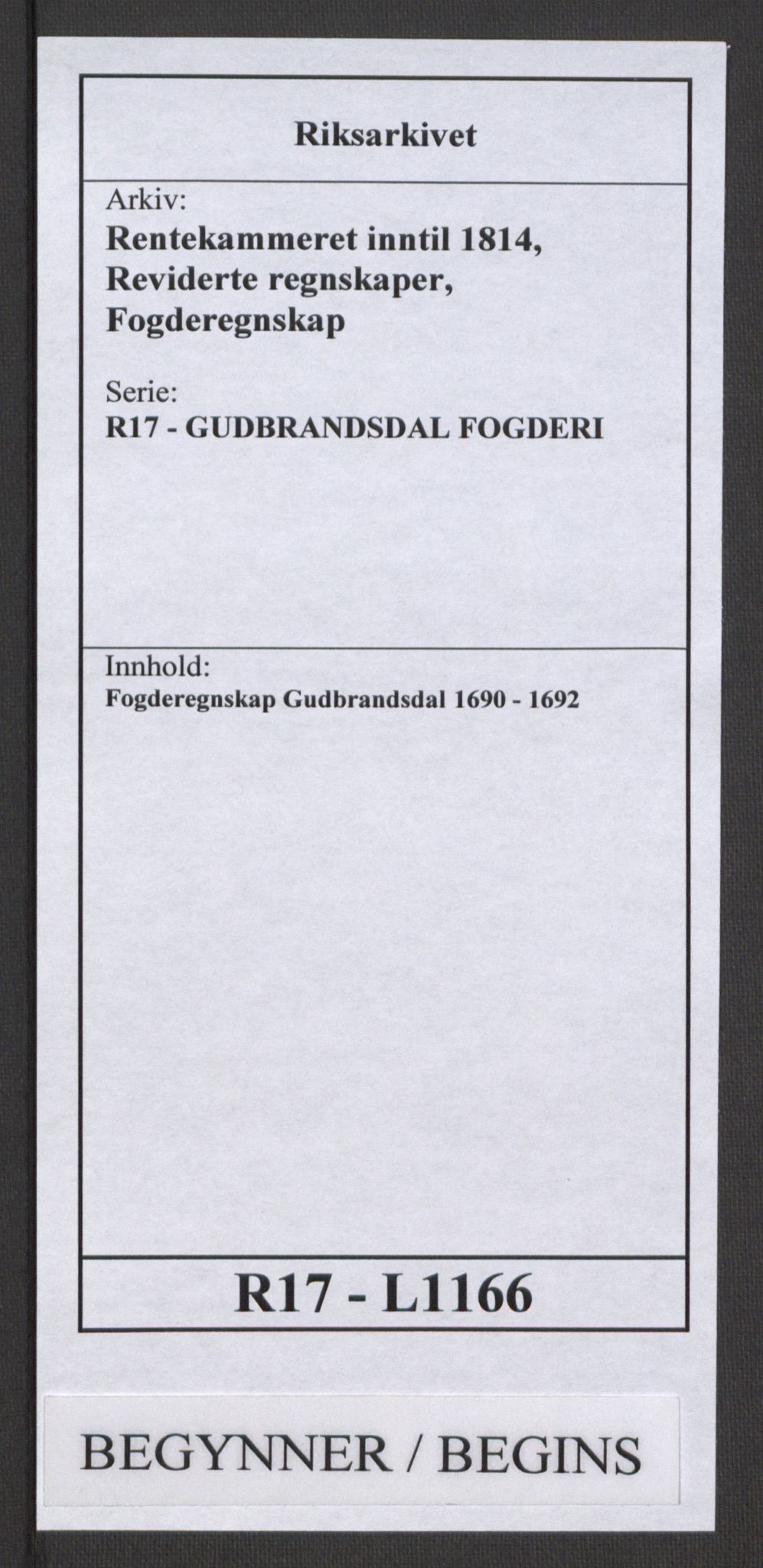 Rentekammeret inntil 1814, Reviderte regnskaper, Fogderegnskap, RA/EA-4092/R17/L1166: Fogderegnskap Gudbrandsdal, 1690-1692, p. 1