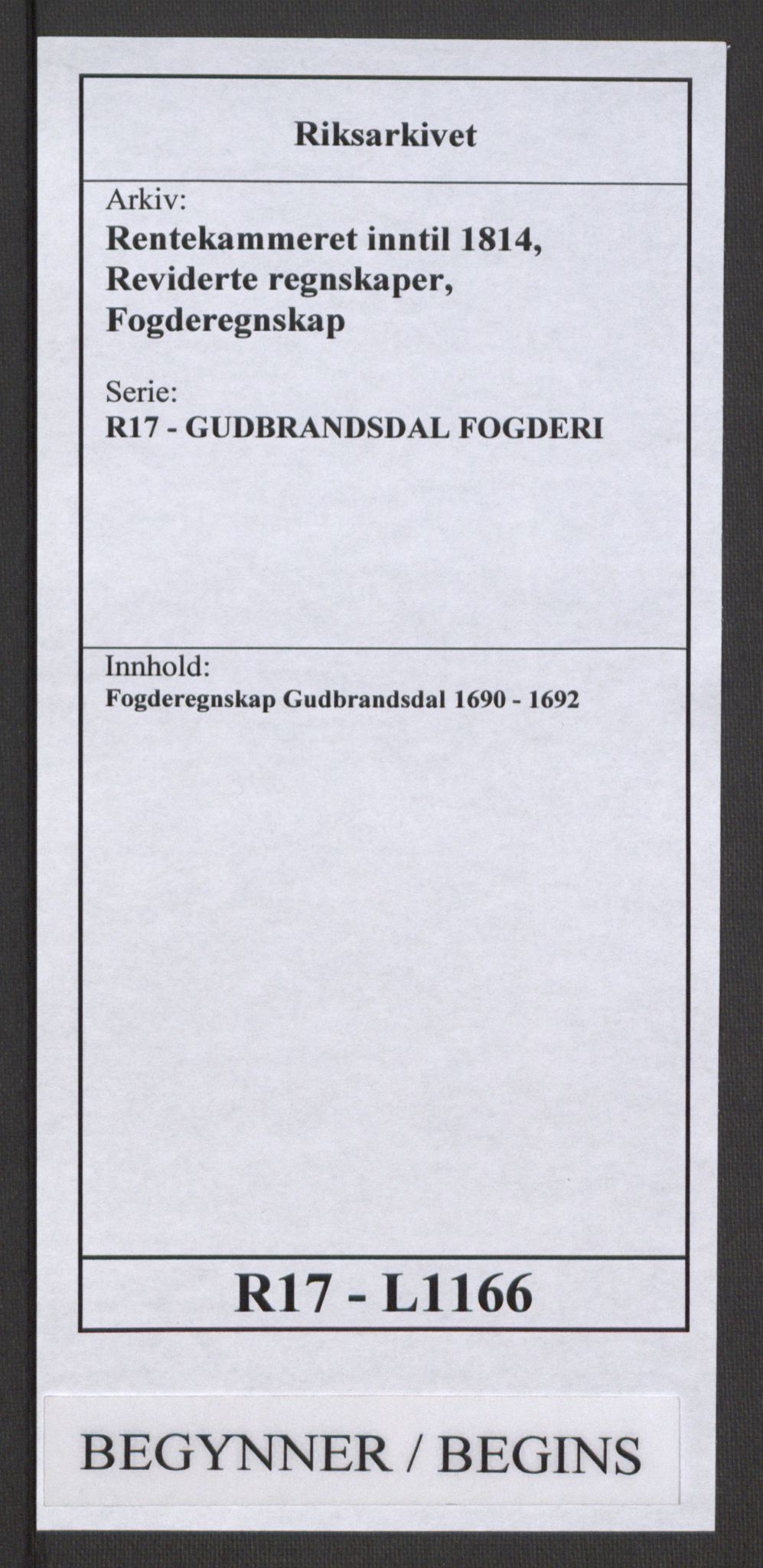 Rentekammeret inntil 1814, Reviderte regnskaper, Fogderegnskap, AV/RA-EA-4092/R17/L1166: Fogderegnskap Gudbrandsdal, 1690-1692, p. 1