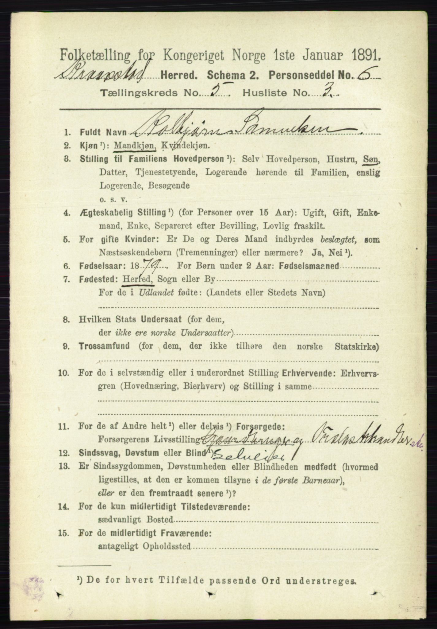 RA, 1891 census for 0212 Kråkstad, 1891, p. 2502