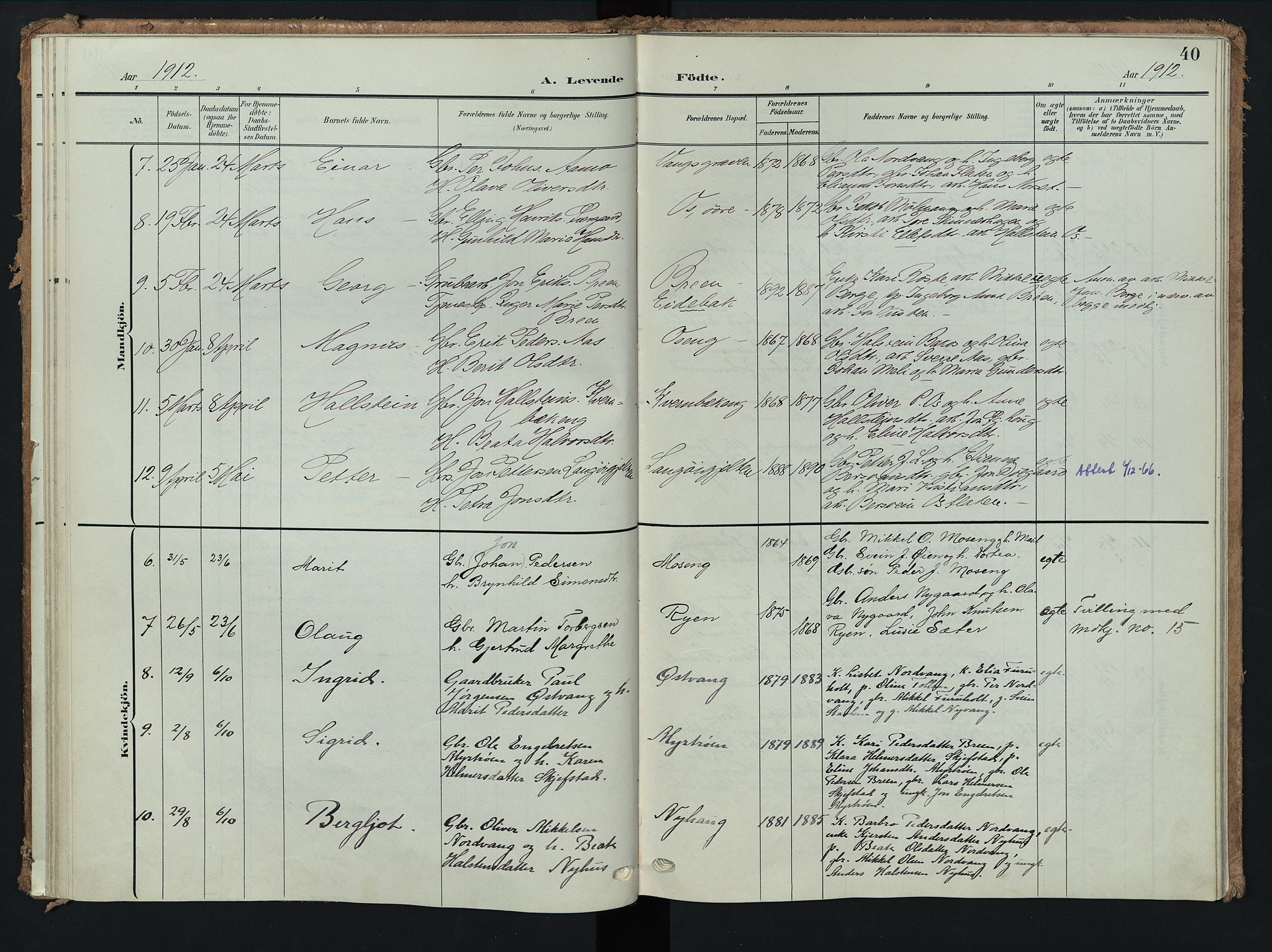 Tolga prestekontor, AV/SAH-PREST-062/K/L0009: Parish register (official) no. 9, 1903-1928, p. 40