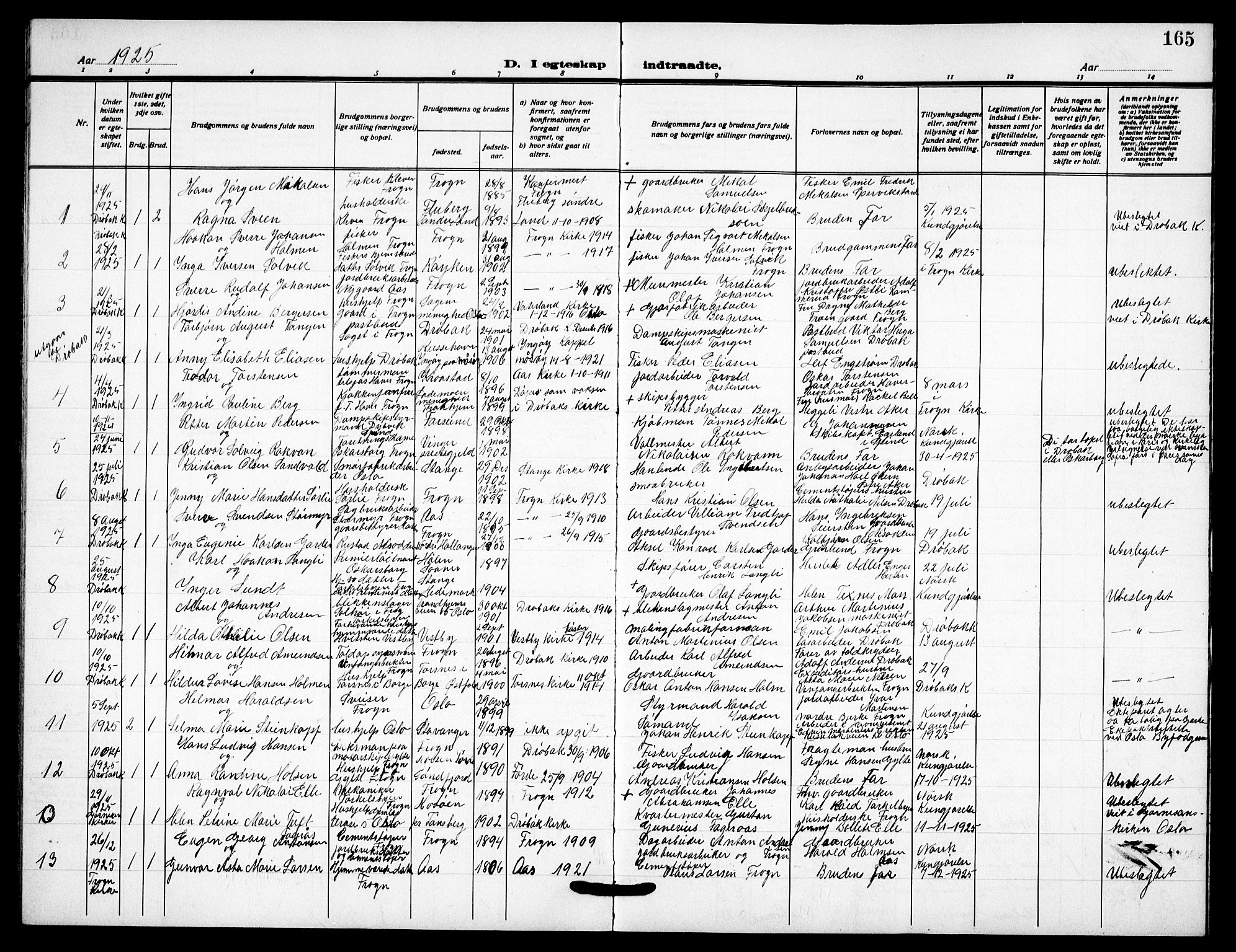 Drøbak prestekontor Kirkebøker, AV/SAO-A-10142a/G/Gb/L0002: Parish register (copy) no. II 2, 1919-1939, p. 165