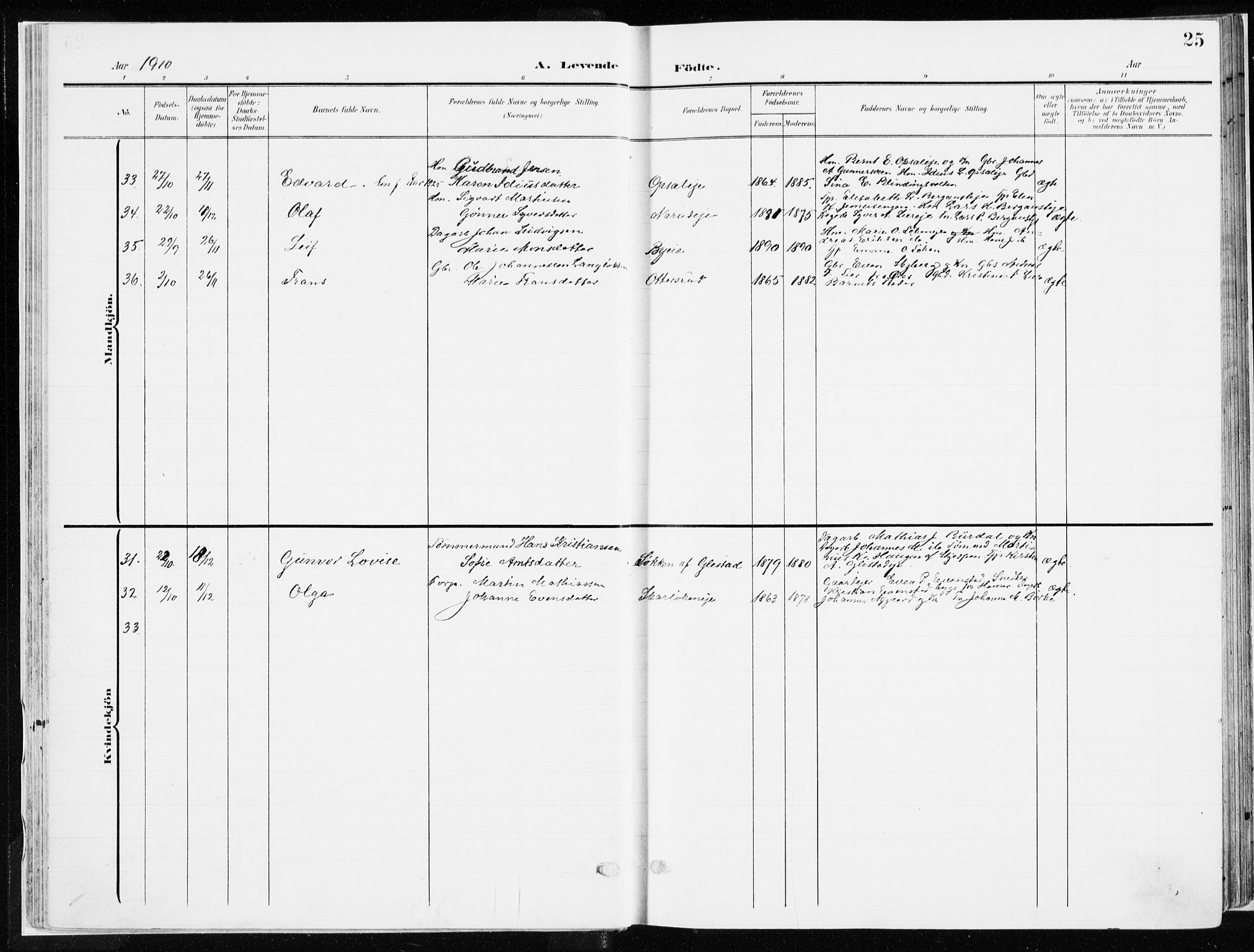 Ringsaker prestekontor, SAH/PREST-014/K/Ka/L0019: Parish register (official) no. 19, 1905-1920, p. 25