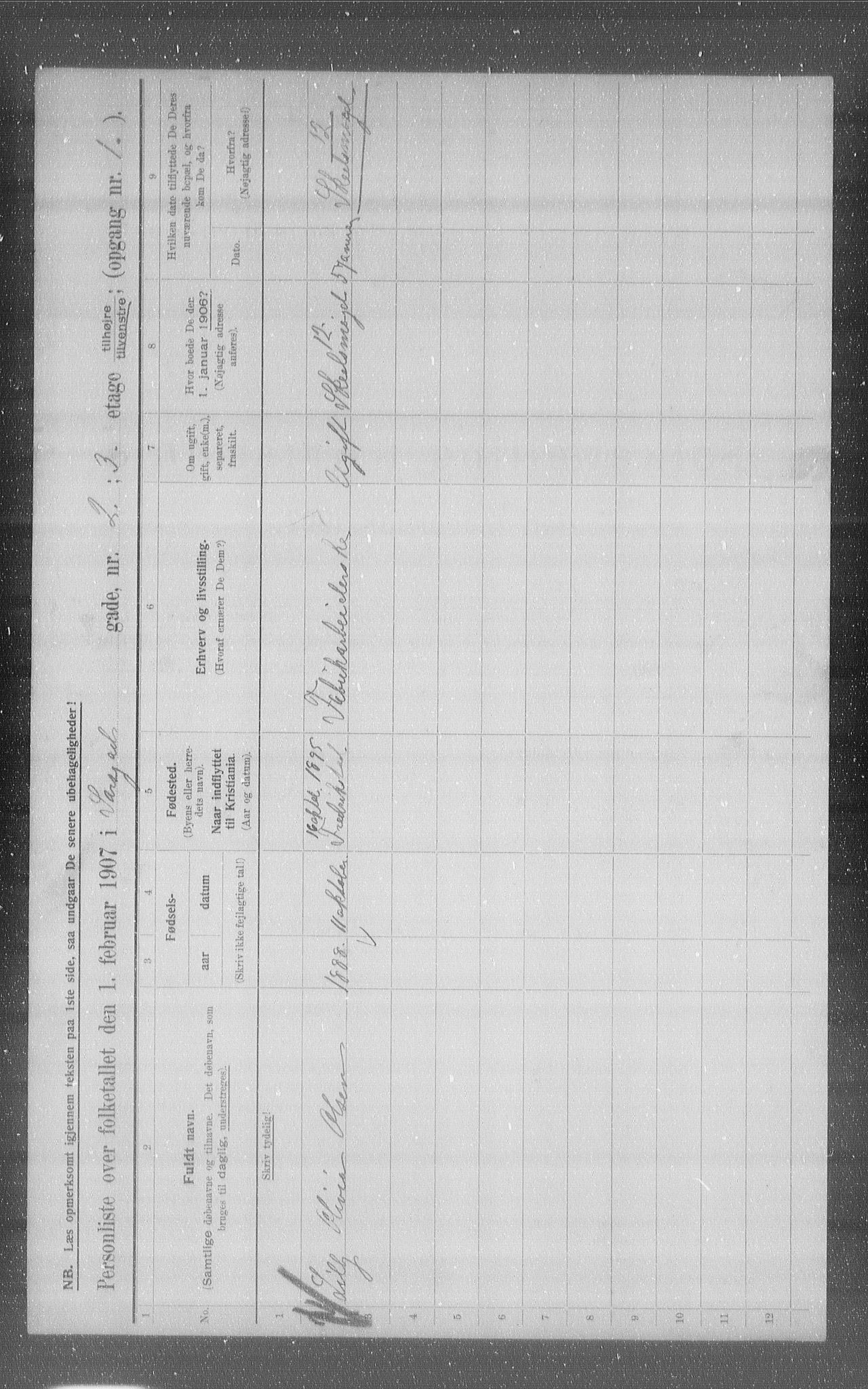 OBA, Municipal Census 1907 for Kristiania, 1907, p. 45653