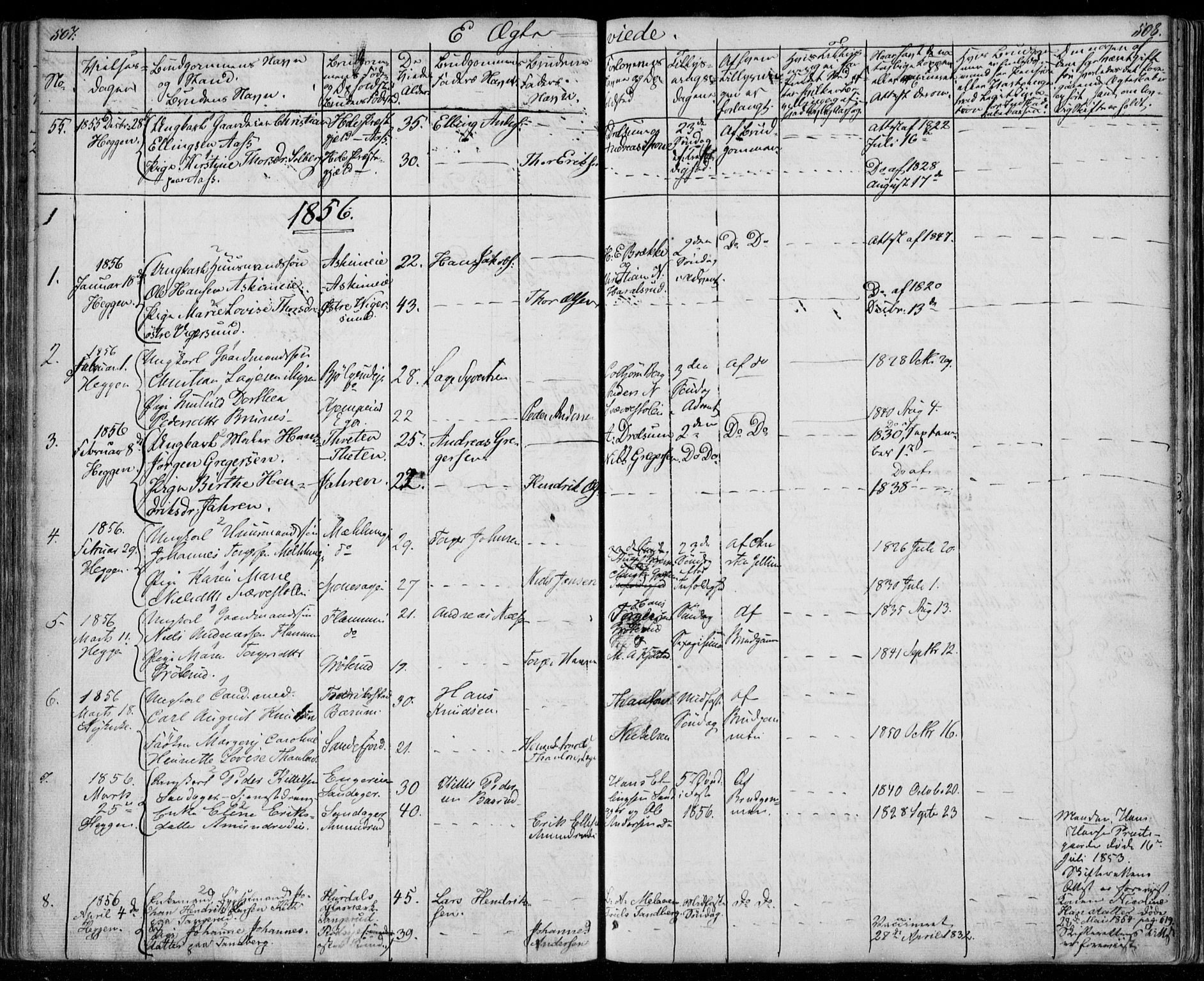 Modum kirkebøker, AV/SAKO-A-234/F/Fa/L0008: Parish register (official) no. 8, 1851-1859, p. 507-508