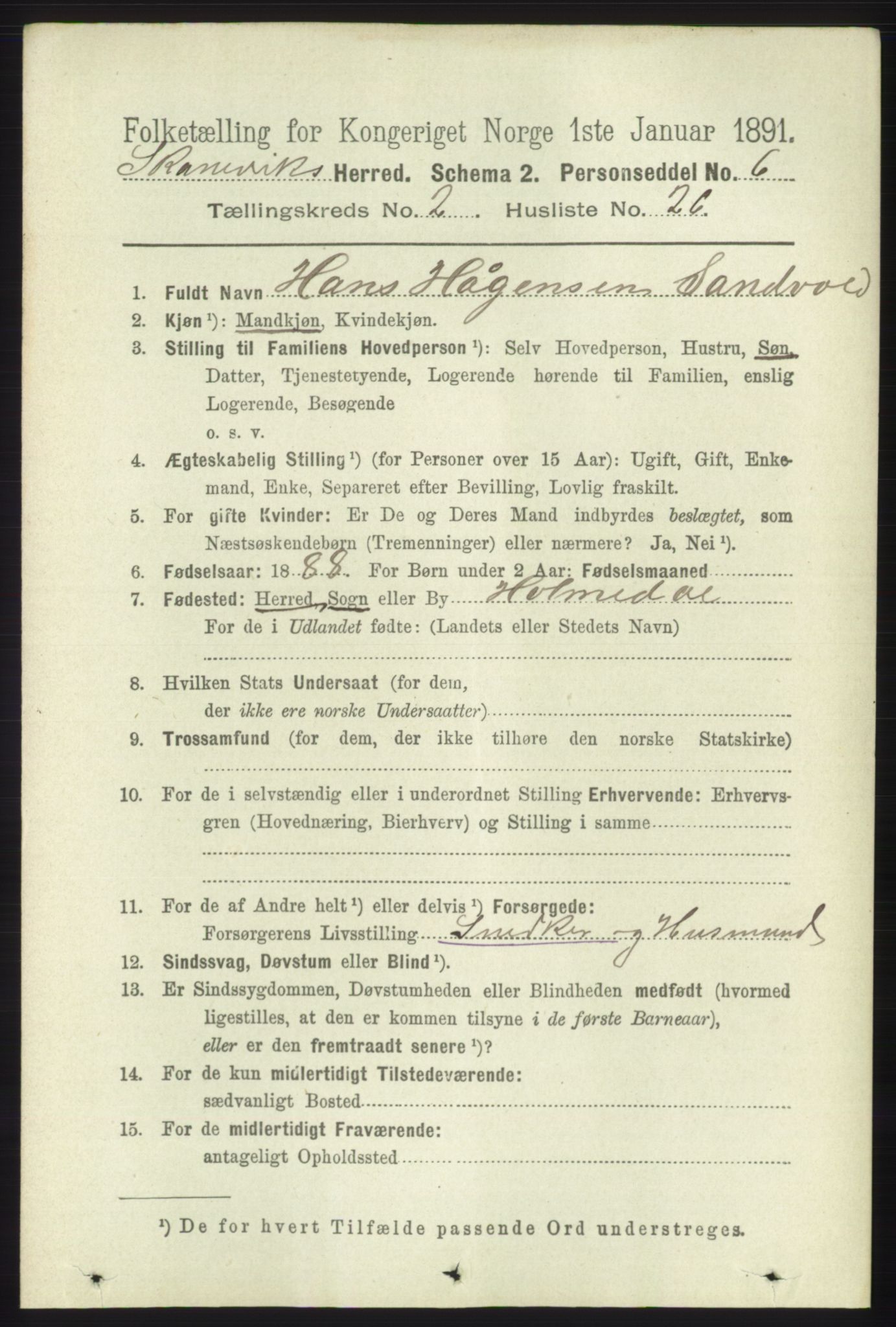 RA, 1891 census for 1212 Skånevik, 1891, p. 484