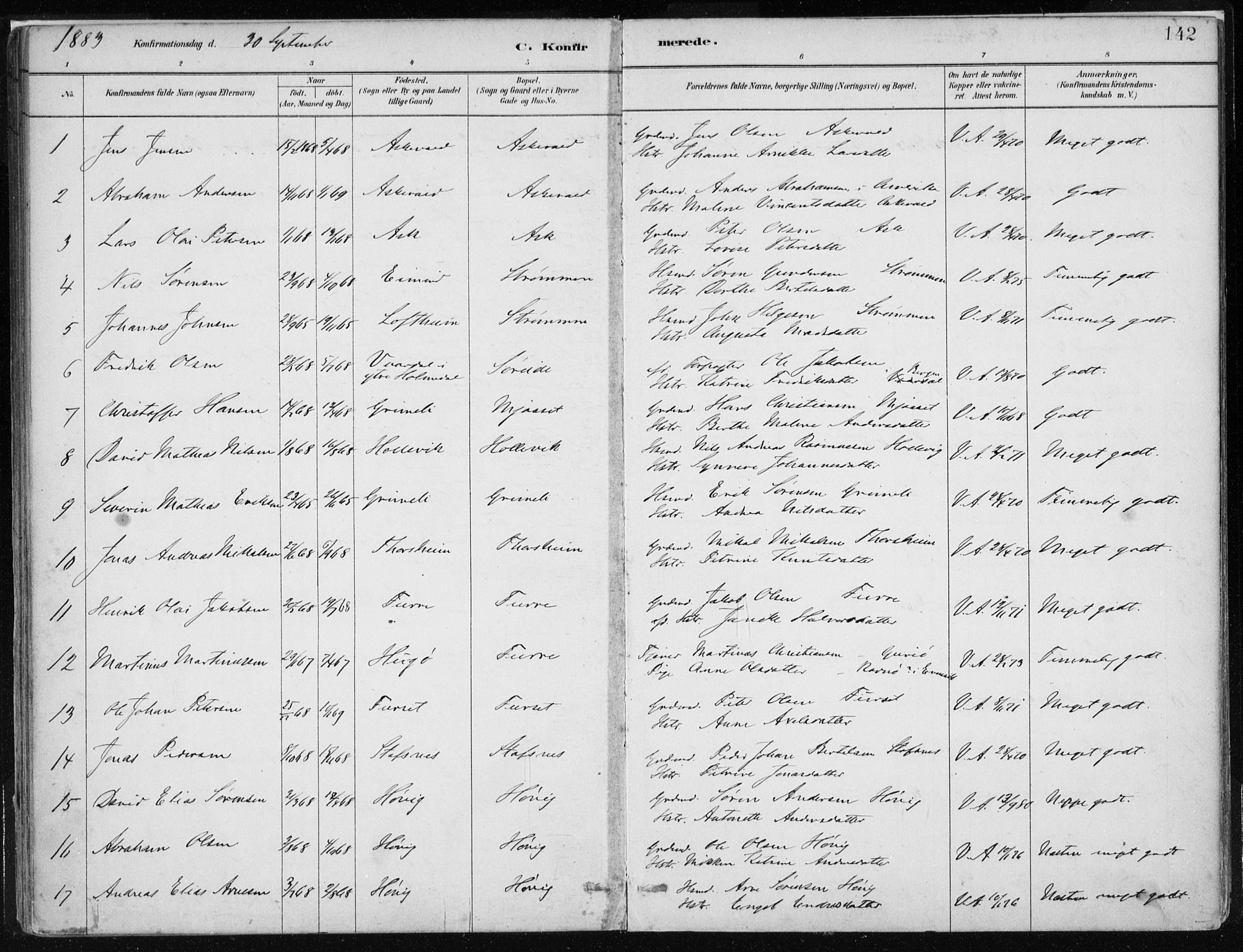 Askvoll sokneprestembete, SAB/A-79501/H/Haa/Haab/L0002: Parish register (official) no. B 2, 1879-1909, p. 142