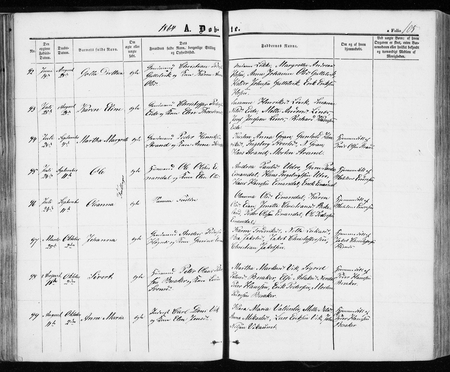 Ministerialprotokoller, klokkerbøker og fødselsregistre - Sør-Trøndelag, AV/SAT-A-1456/657/L0705: Parish register (official) no. 657A06, 1858-1867, p. 105