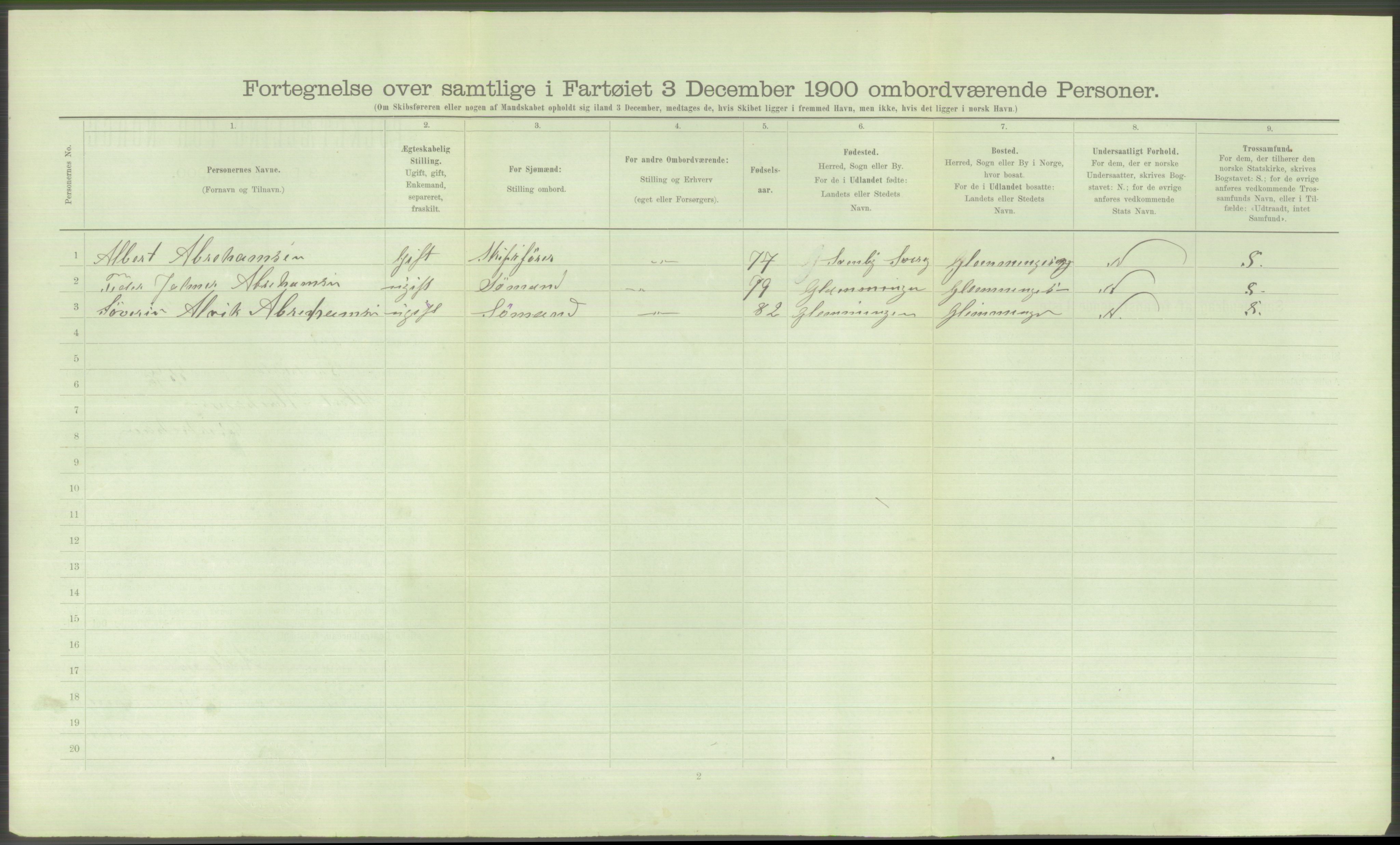 RA, 1900 Census - ship lists from ships in Norwegian harbours, harbours abroad and at sea, 1900, p. 830