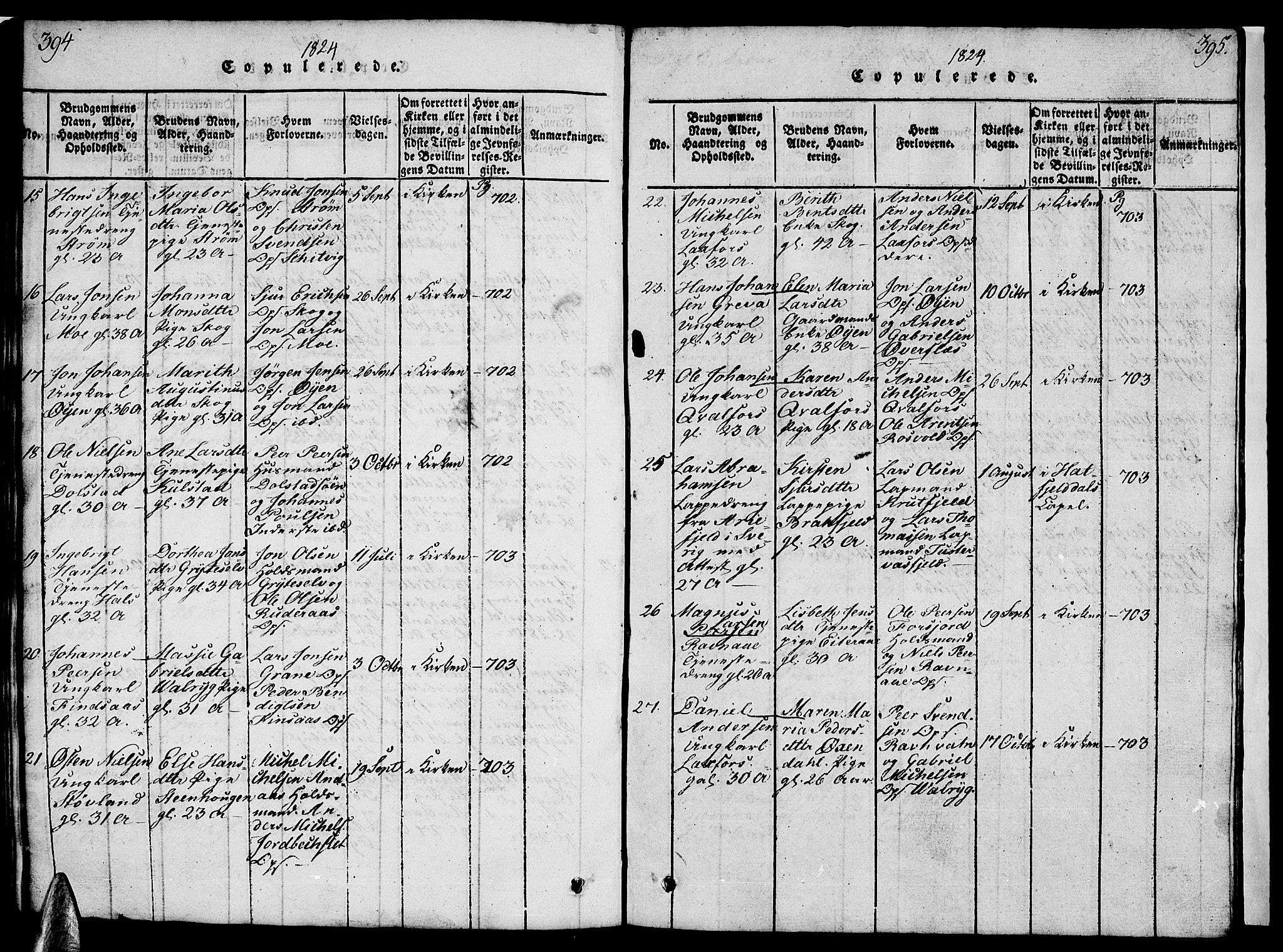 Ministerialprotokoller, klokkerbøker og fødselsregistre - Nordland, AV/SAT-A-1459/820/L0299: Parish register (copy) no. 820C01, 1820-1825, p. 394-395