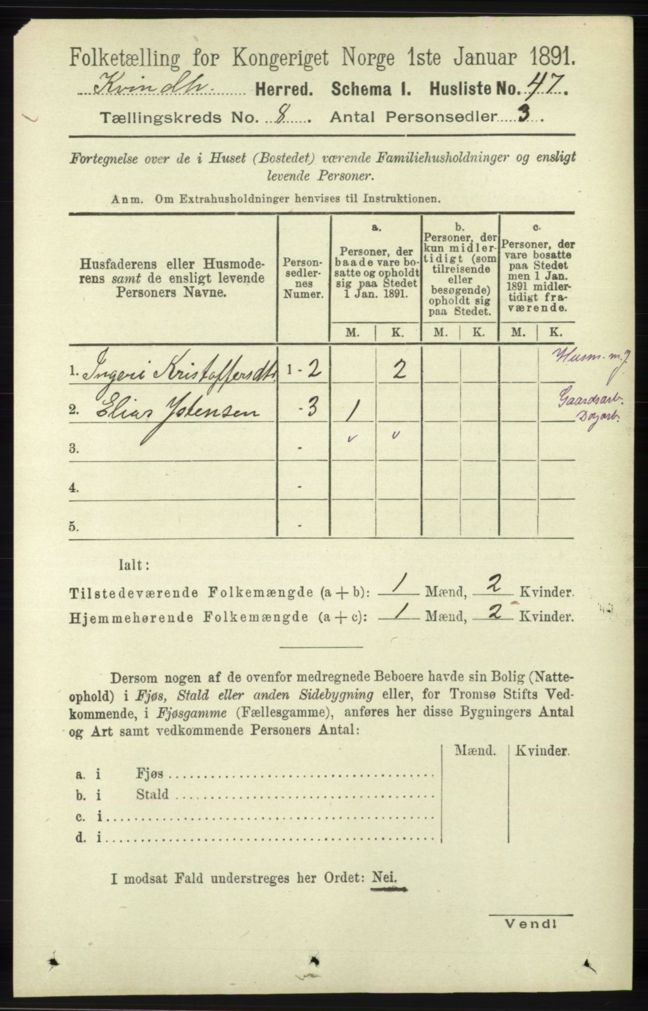 RA, 1891 census for 1224 Kvinnherad, 1891, p. 2968