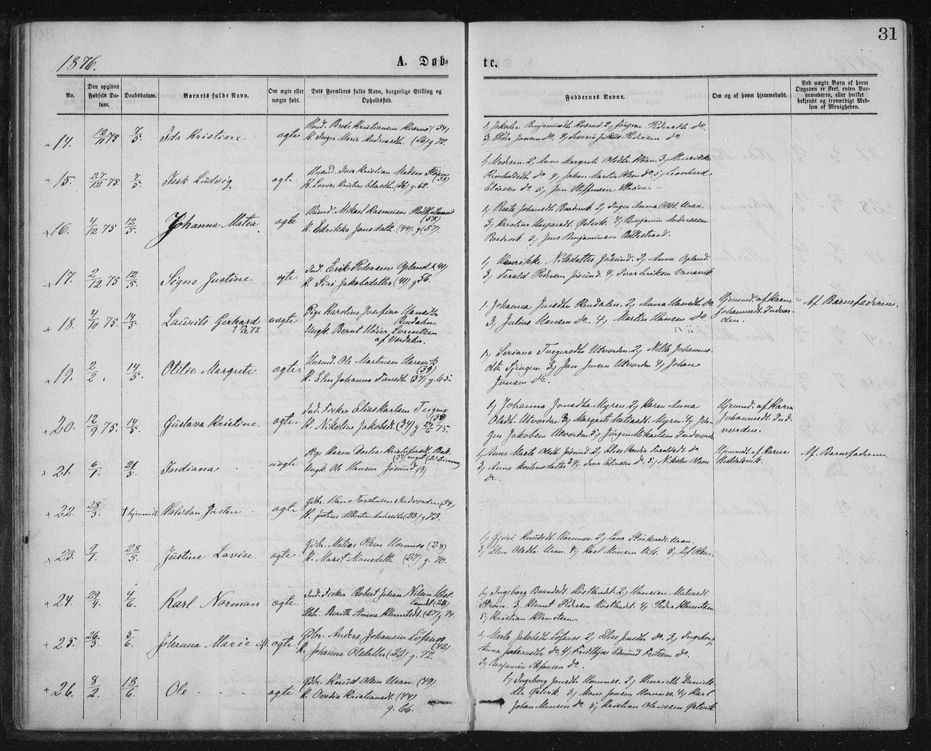 Ministerialprotokoller, klokkerbøker og fødselsregistre - Nord-Trøndelag, AV/SAT-A-1458/771/L0596: Parish register (official) no. 771A03, 1870-1884, p. 31