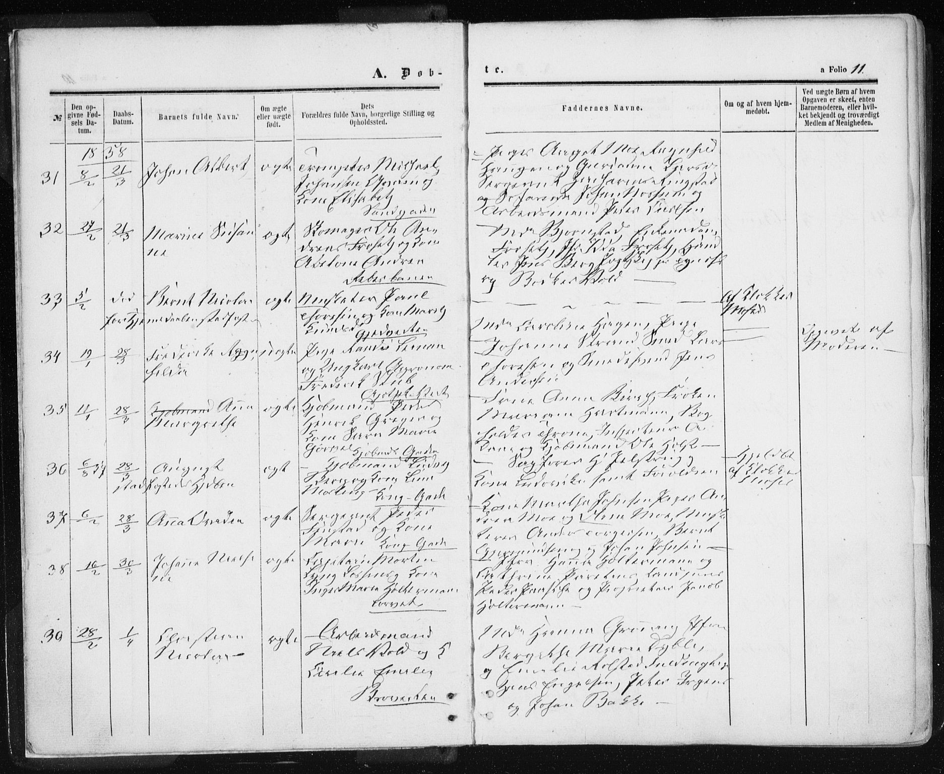 Ministerialprotokoller, klokkerbøker og fødselsregistre - Sør-Trøndelag, AV/SAT-A-1456/601/L0053: Parish register (official) no. 601A21, 1857-1865, p. 11