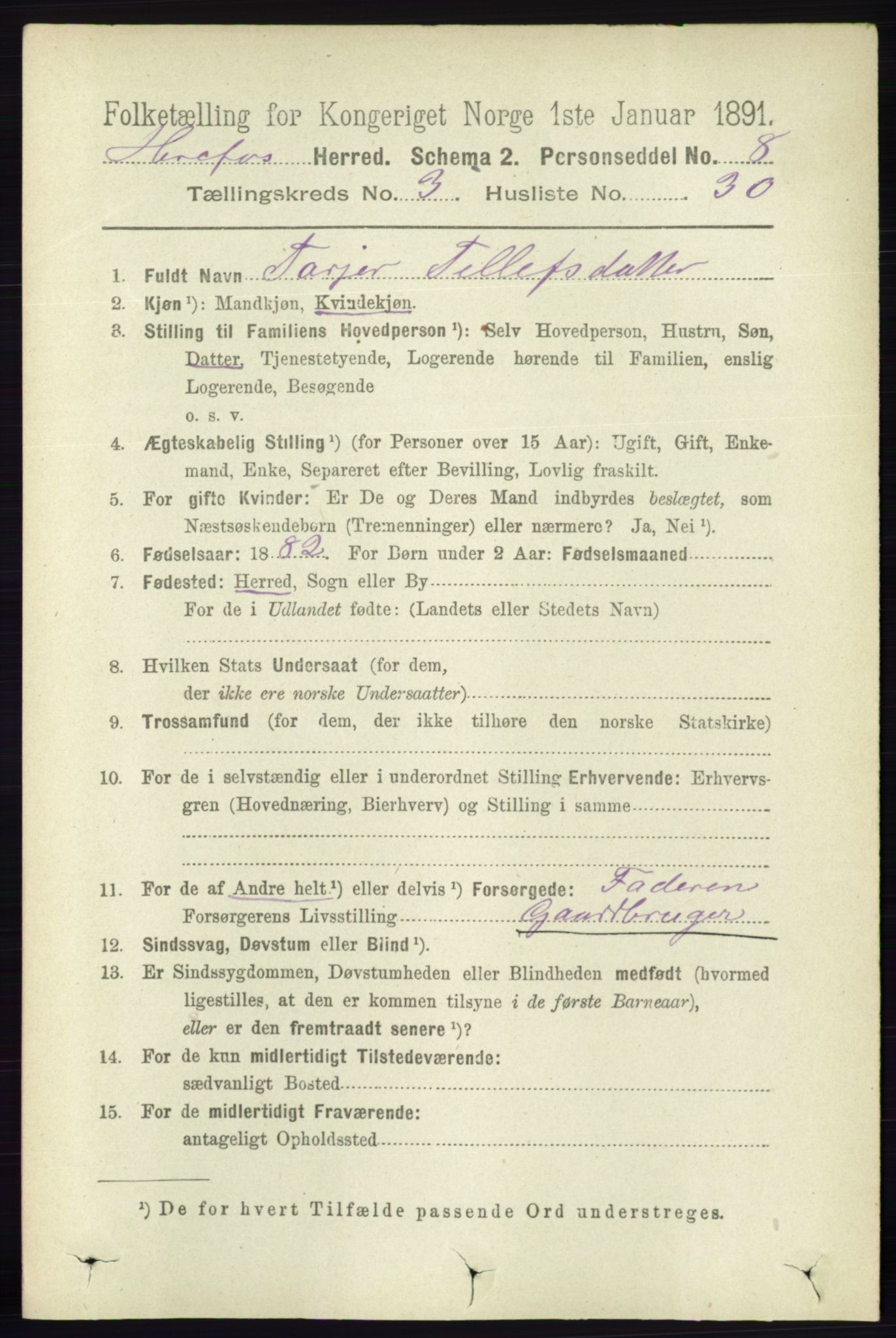 RA, 1891 census for 0933 Herefoss, 1891, p. 762