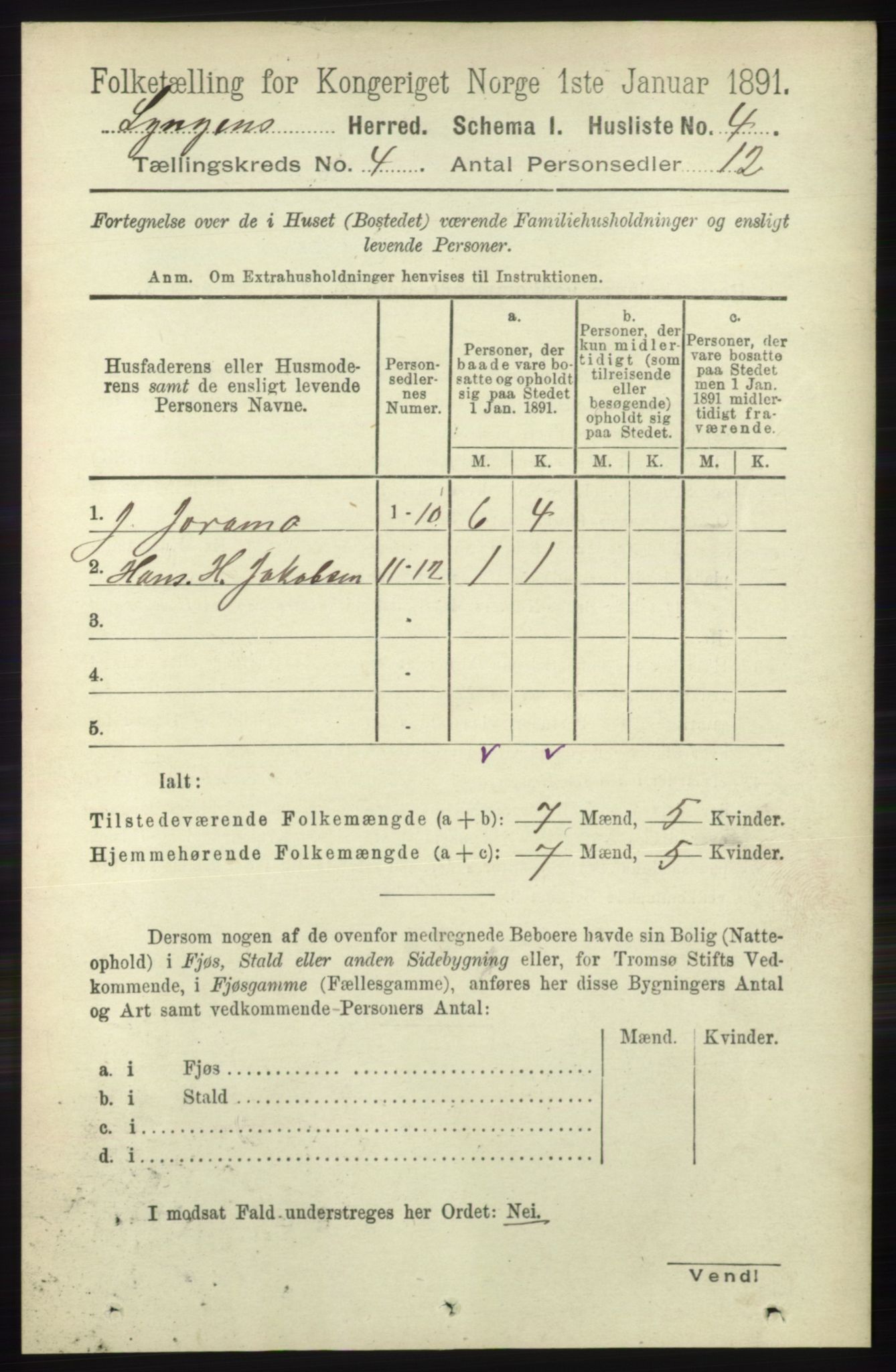 RA, 1891 census for 1938 Lyngen, 1891, p. 3588