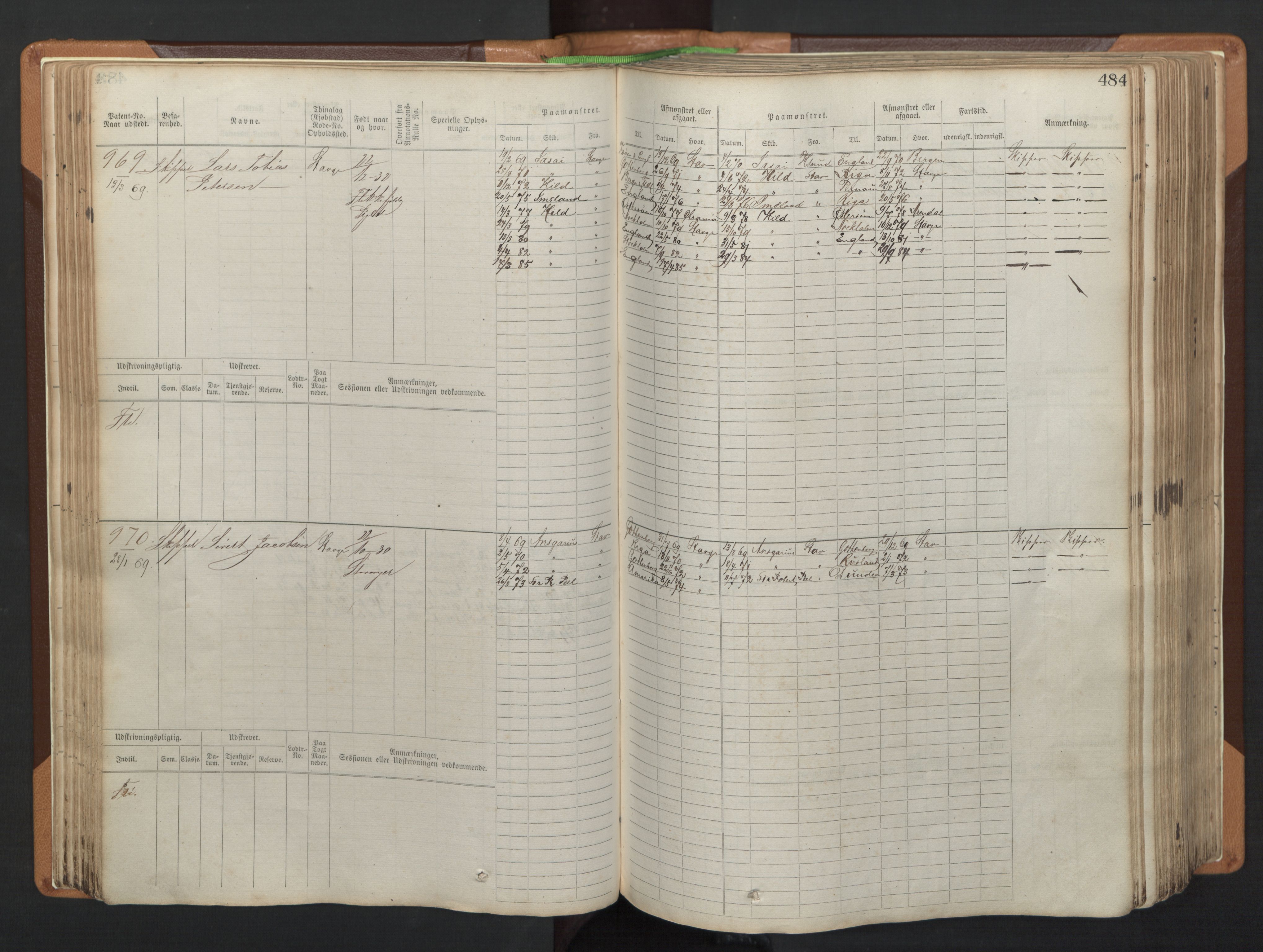 Stavanger sjømannskontor, AV/SAST-A-102006/F/Fb/Fbb/L0005: Sjøfartshovedrulle, patentnr. 793-1606 (del 2), 1869-1880, p. 94