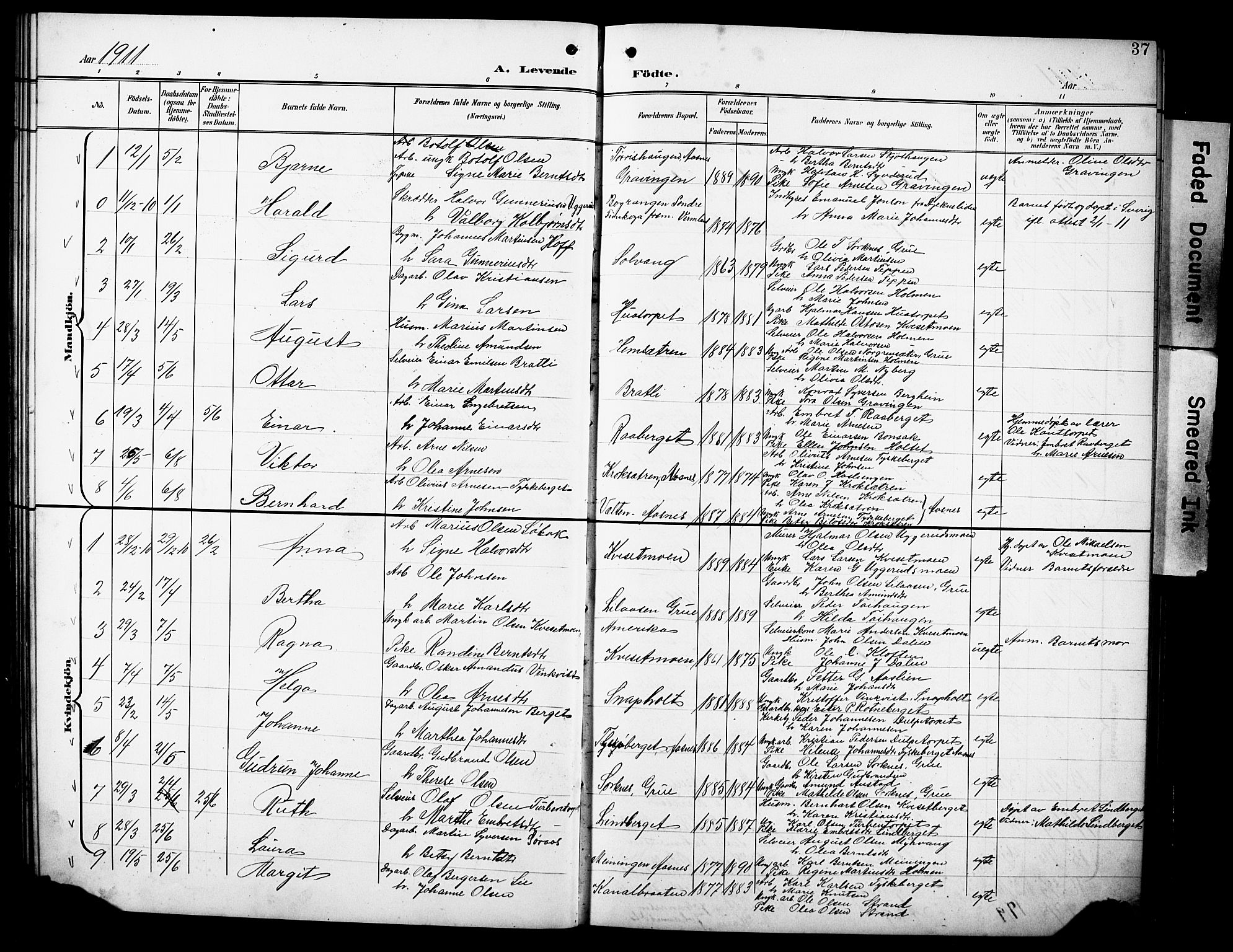 Hof prestekontor, SAH/PREST-038/H/Ha/Hab/L0005: Parish register (copy) no. 5, 1899-1916, p. 37