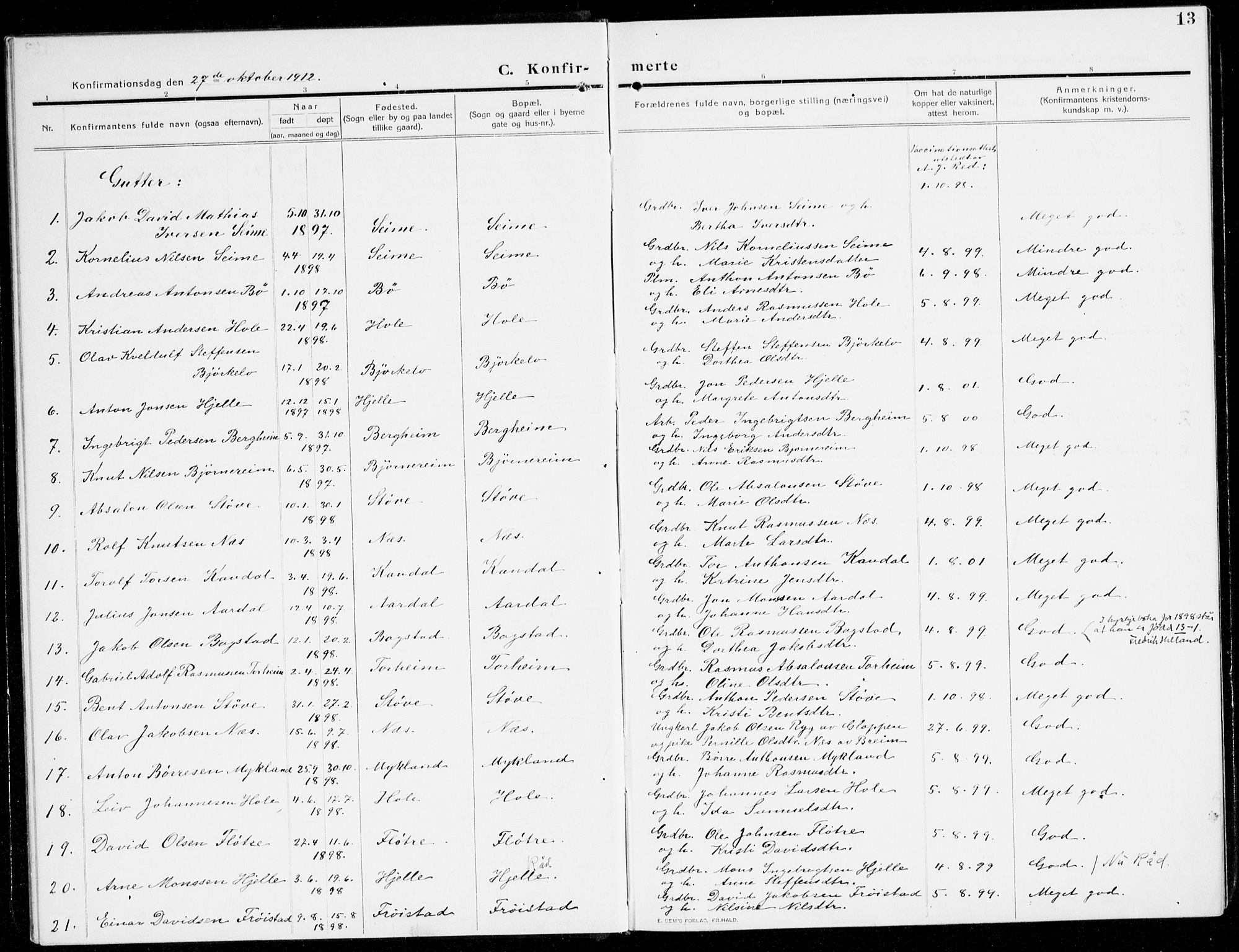 Gloppen sokneprestembete, SAB/A-80101/H/Hac/L0004: Curate's parish register no. A 4, 1909-1923, p. 13