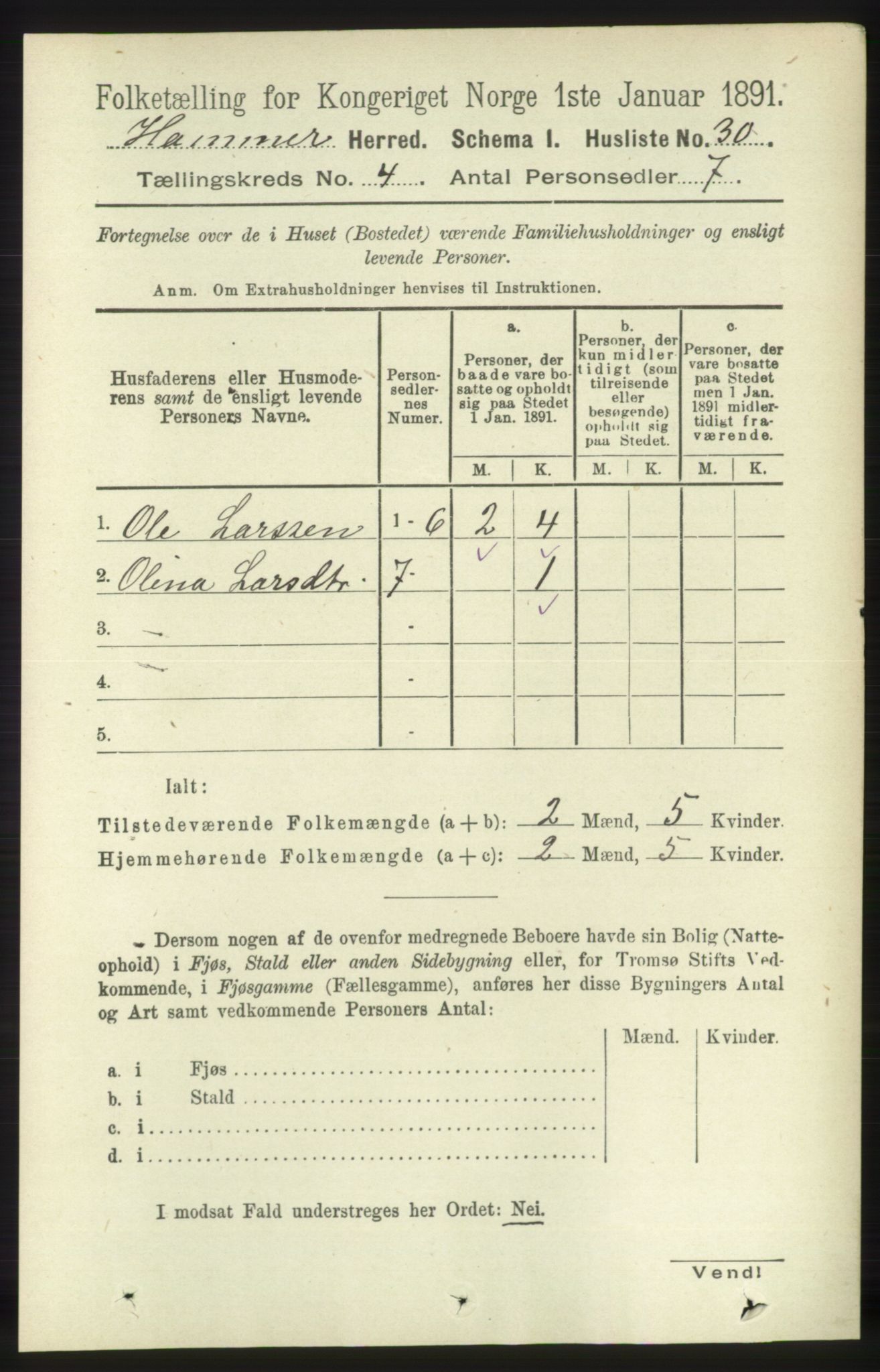 RA, 1891 census for 1254 Hamre, 1891, p. 921
