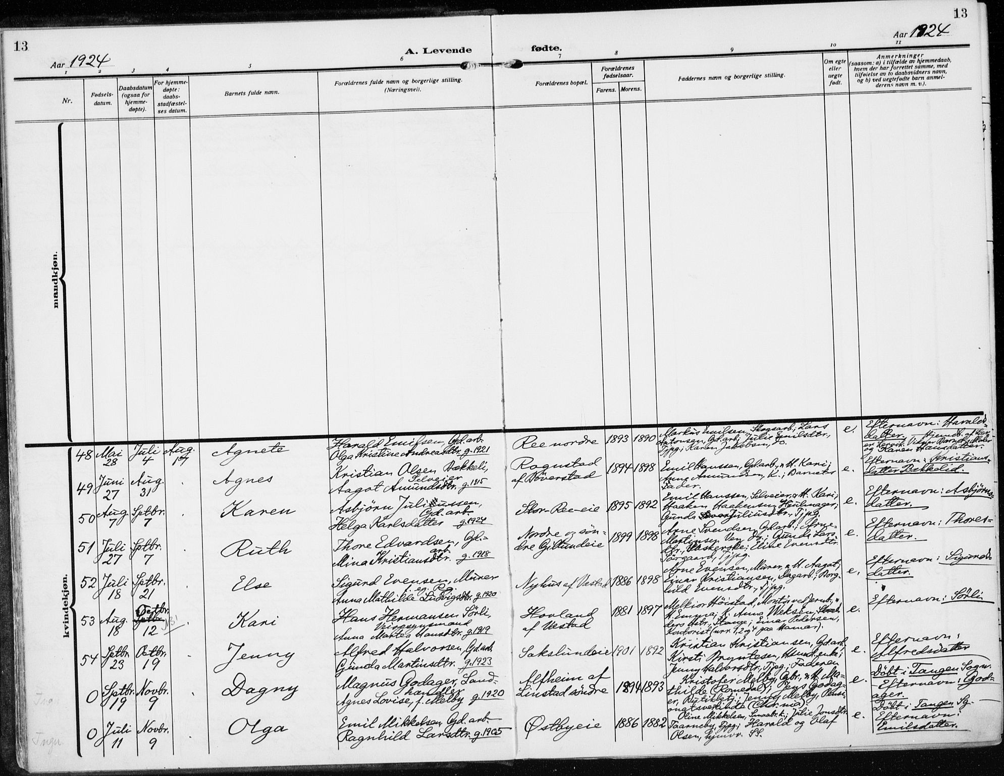 Stange prestekontor, AV/SAH-PREST-002/K/L0026: Parish register (official) no. 26, 1923-1937, p. 13