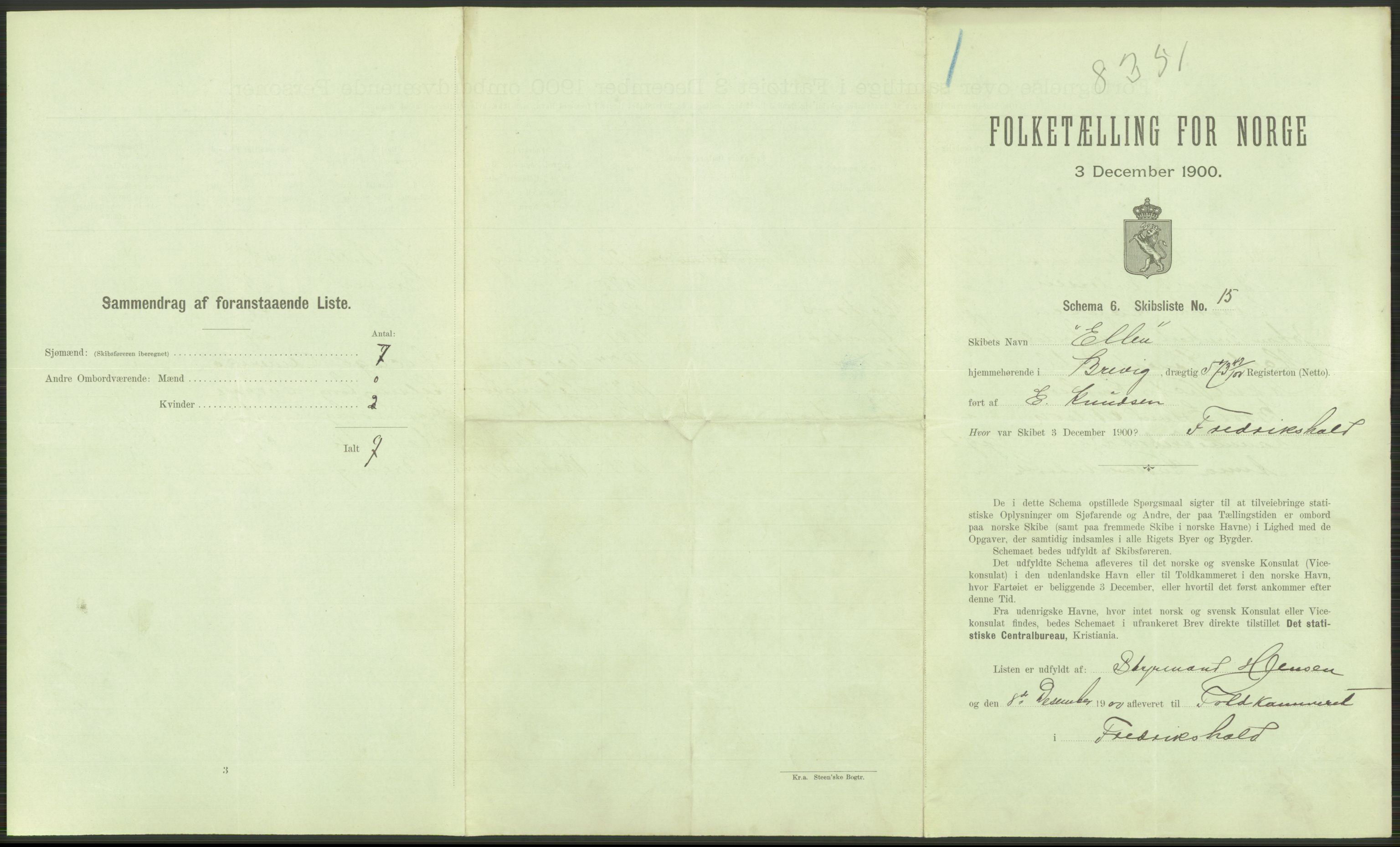 RA, 1900 Census - ship lists from ships in Norwegian harbours, harbours abroad and at sea, 1900, p. 27
