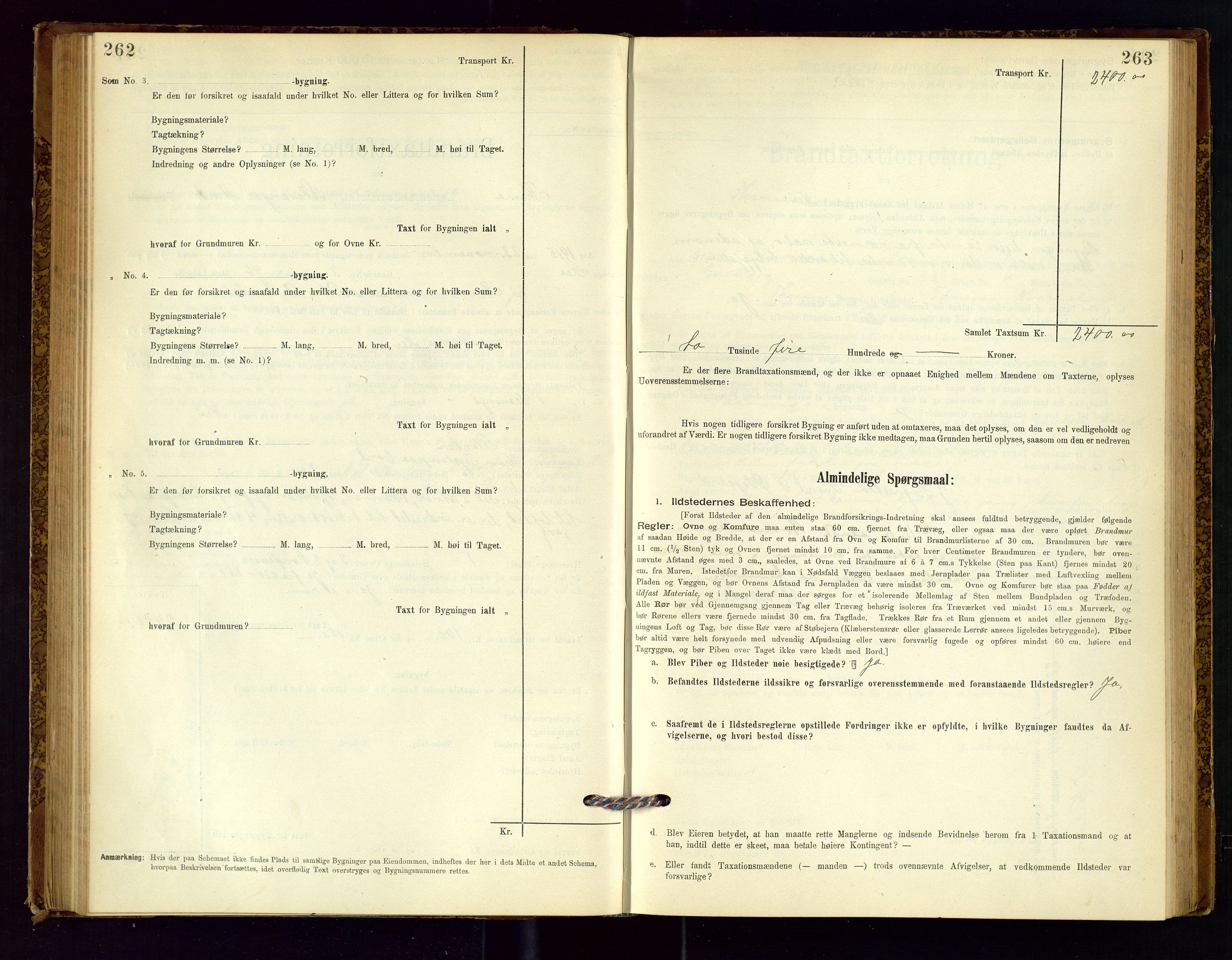 Time lensmannskontor, SAST/A-100420/Gob/L0001: Branntakstprotokoll, 1896-1914, p. 262-263