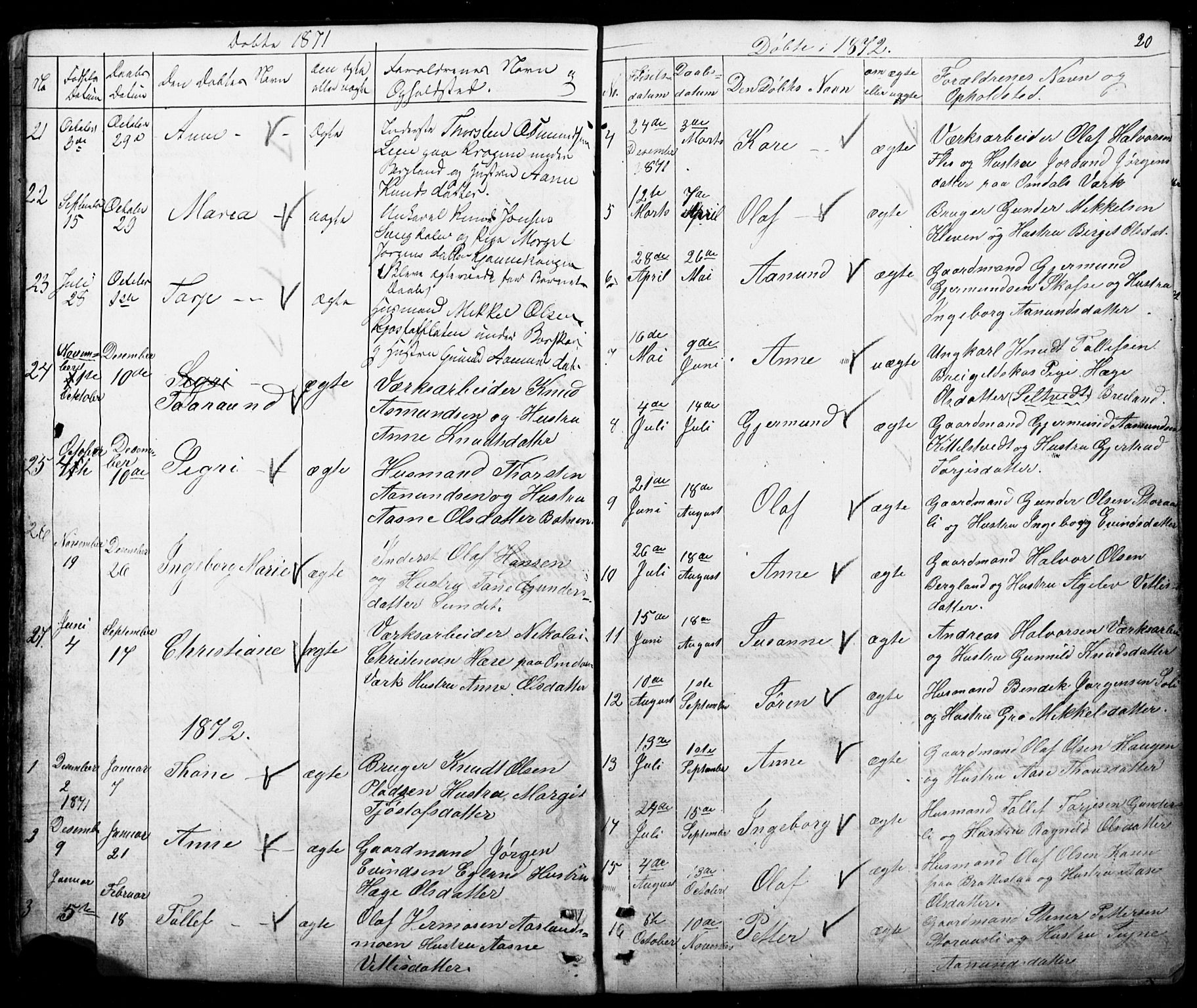 Mo kirkebøker, SAKO/A-286/G/Gb/L0002: Parish register (copy) no. II 2, 1851-1890, p. 20