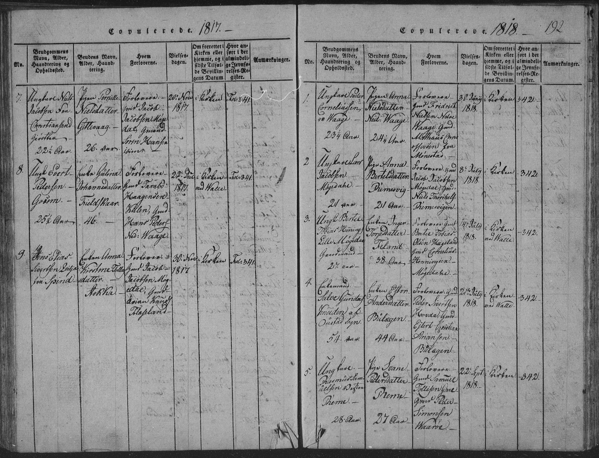 Sør-Audnedal sokneprestkontor, SAK/1111-0039/F/Fb/Fba/L0001: Parish register (copy) no. B 1, 1815-1850, p. 192