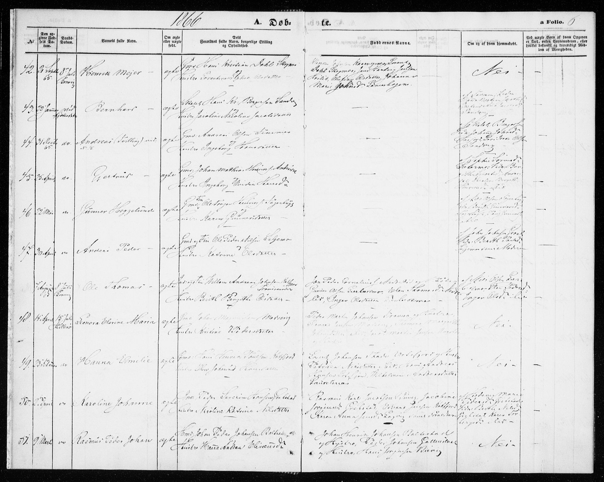 Lenvik sokneprestembete, AV/SATØ-S-1310/H/Ha/Haa/L0009kirke: Parish register (official) no. 9, 1866-1873, p. 6