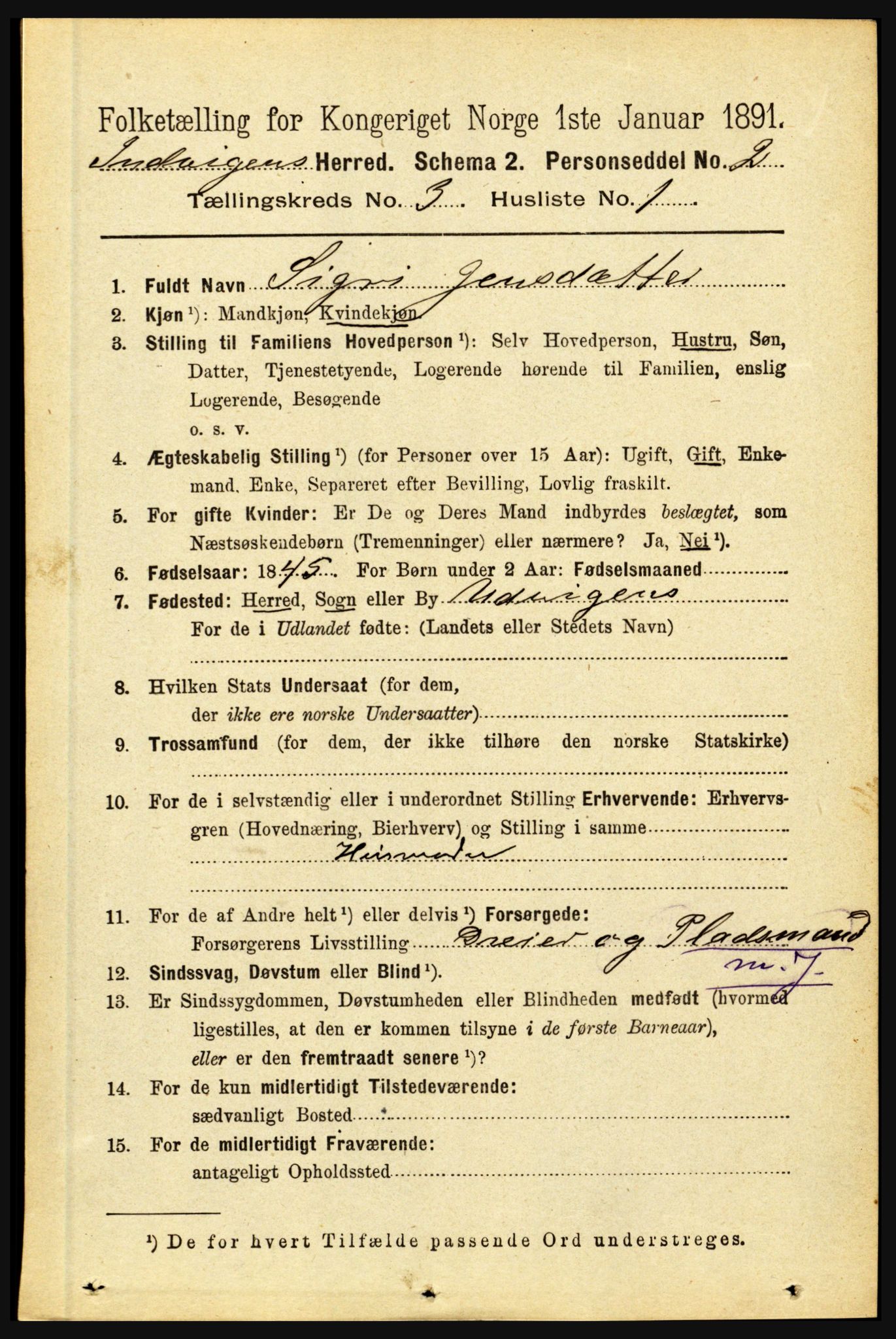 RA, 1891 census for 1447 Innvik, 1891, p. 1027