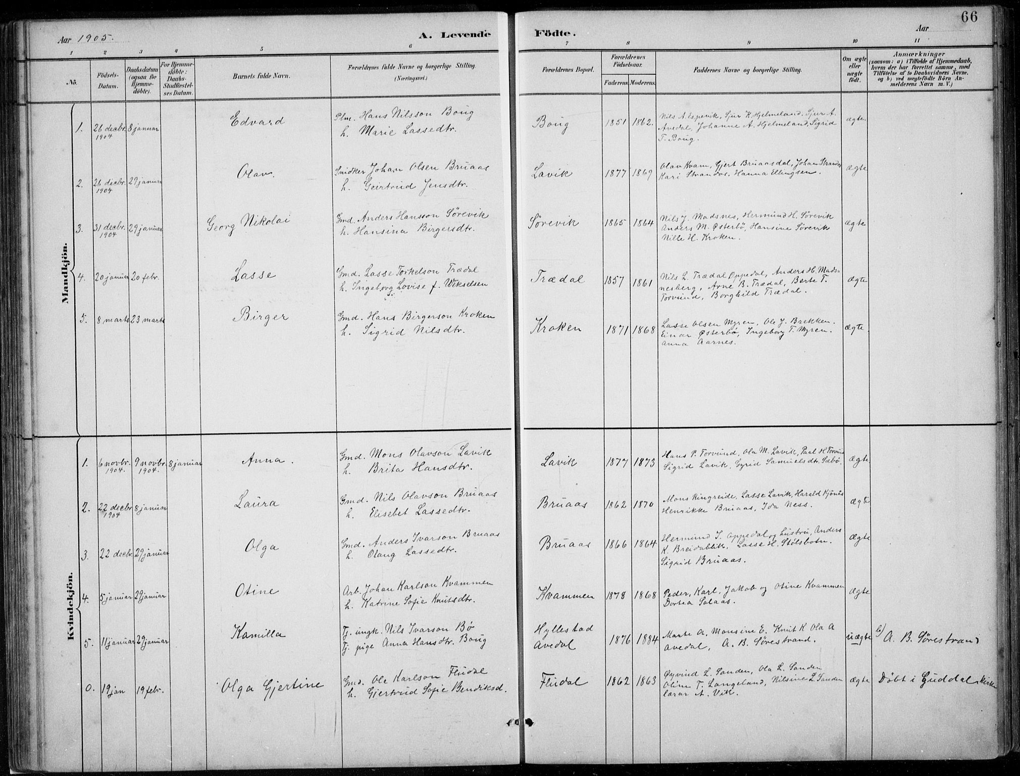 Lavik sokneprestembete, SAB/A-80901: Parish register (copy) no. A 2, 1882-1910, p. 66