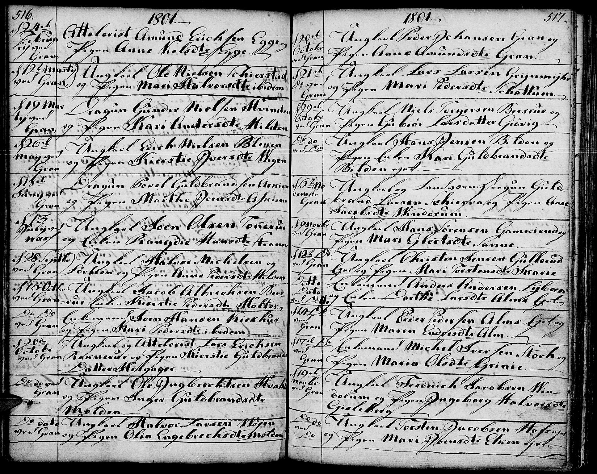 Gran prestekontor, SAH/PREST-112/H/Ha/Haa/L0006: Parish register (official) no. 6, 1787-1824, p. 516-517
