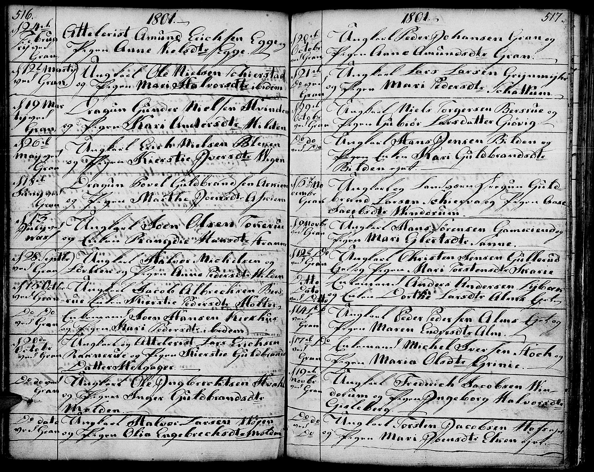 Gran prestekontor, AV/SAH-PREST-112/H/Ha/Haa/L0006: Parish register (official) no. 6, 1787-1824, p. 516-517